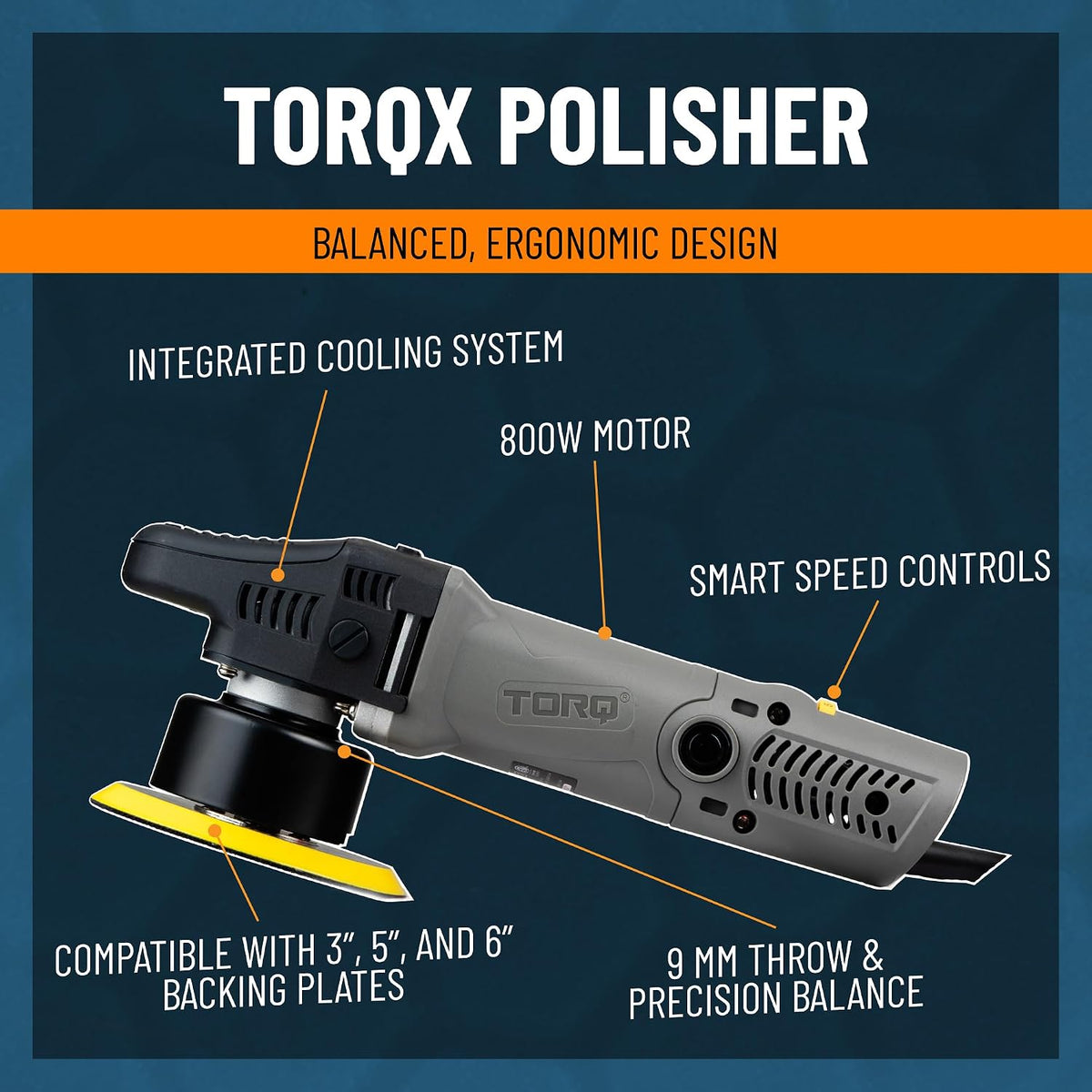 Chemical Guys, TORQX Random Orbital Polisher Kit, 800W Motor, 9-Piece