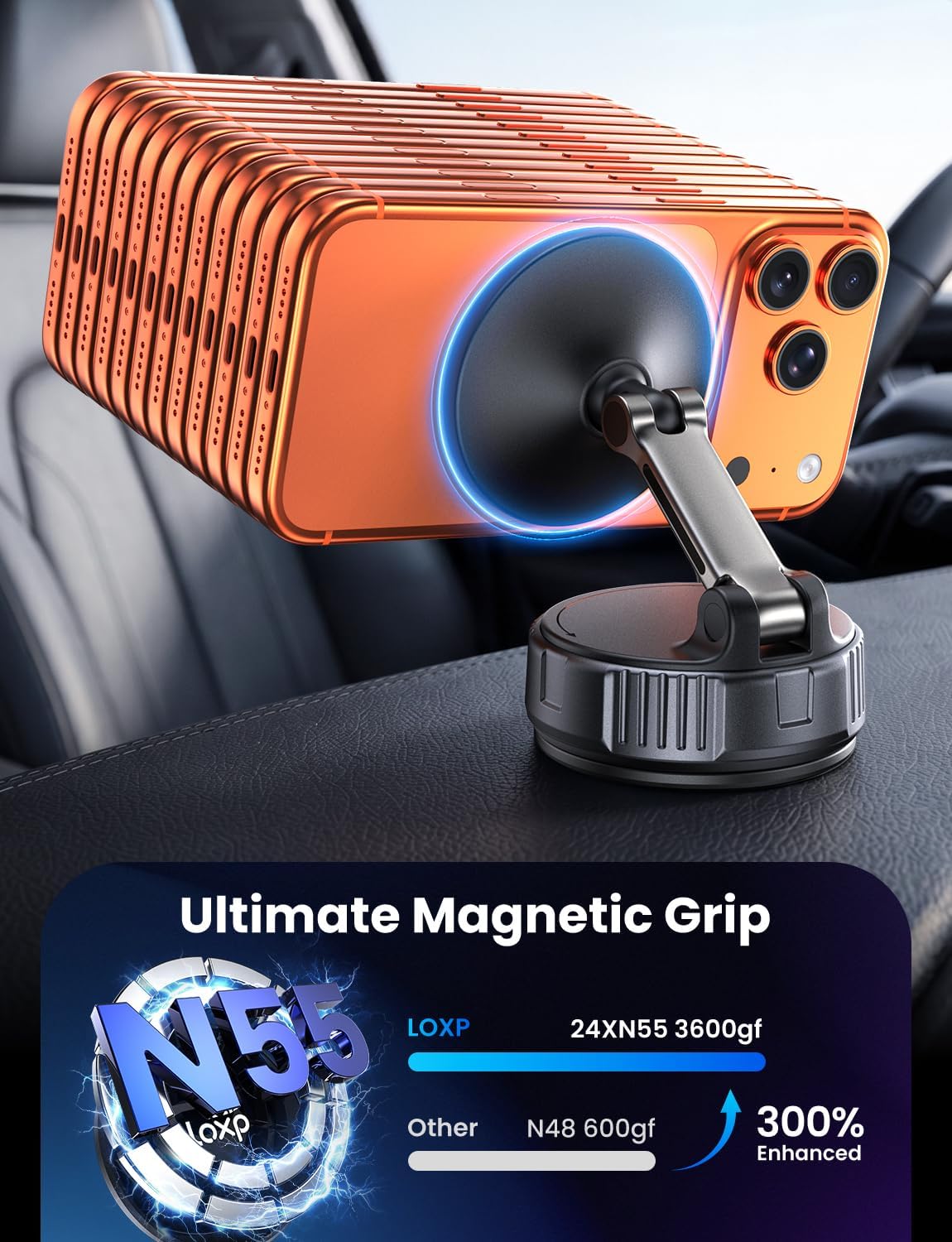LOXP for MagSafe Car Mount, Vacuum Phone Holders for Your Car, Black