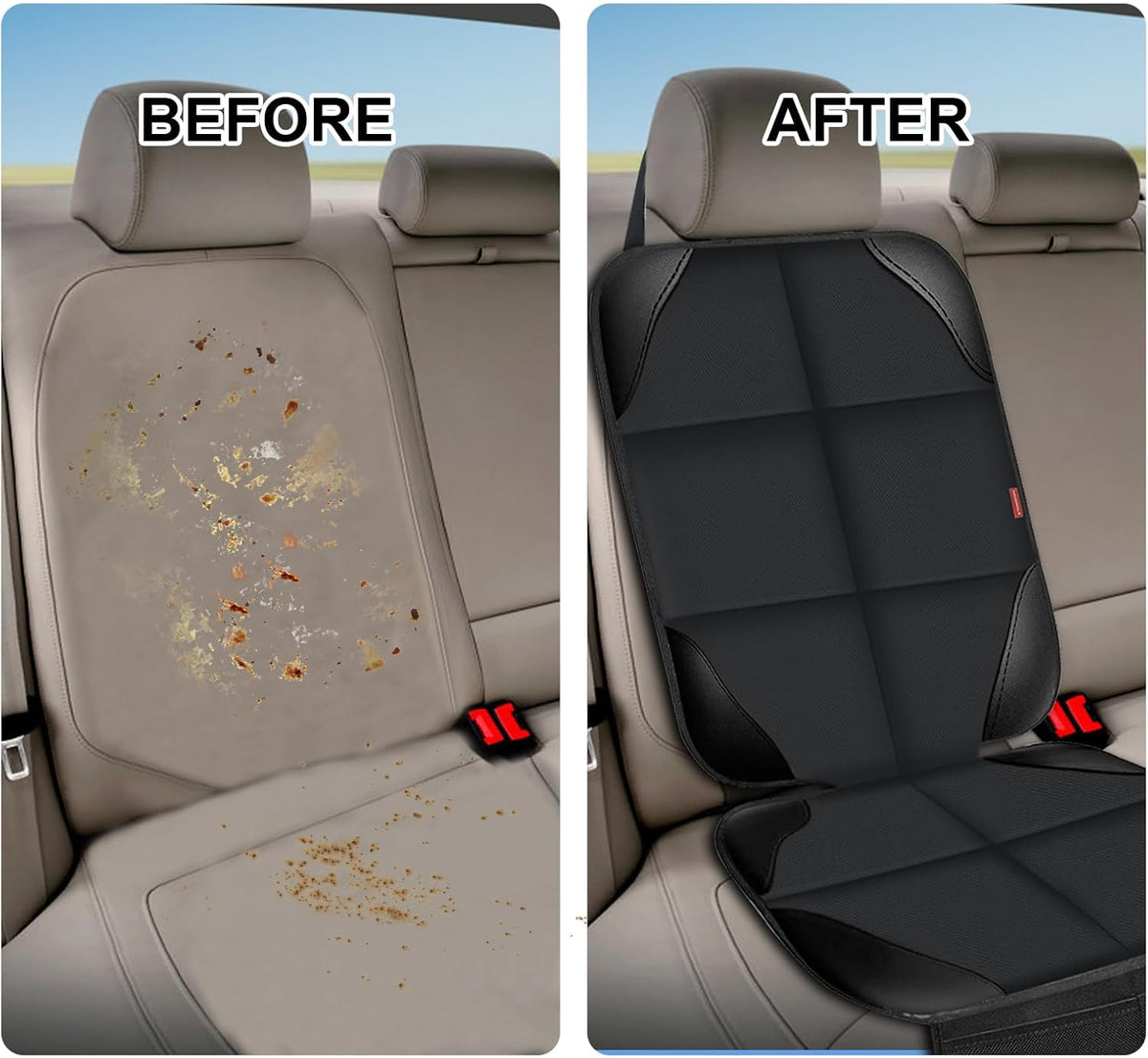 MORROLS Car Seat Protector for Child Seats,1 Pack Car Seat Cushion,Waterproof Fabric Car Seat Covers for Non-Slip Backing Mesh Pockets for Baby,Pet,SUV, Sedan and Trunk(Black)