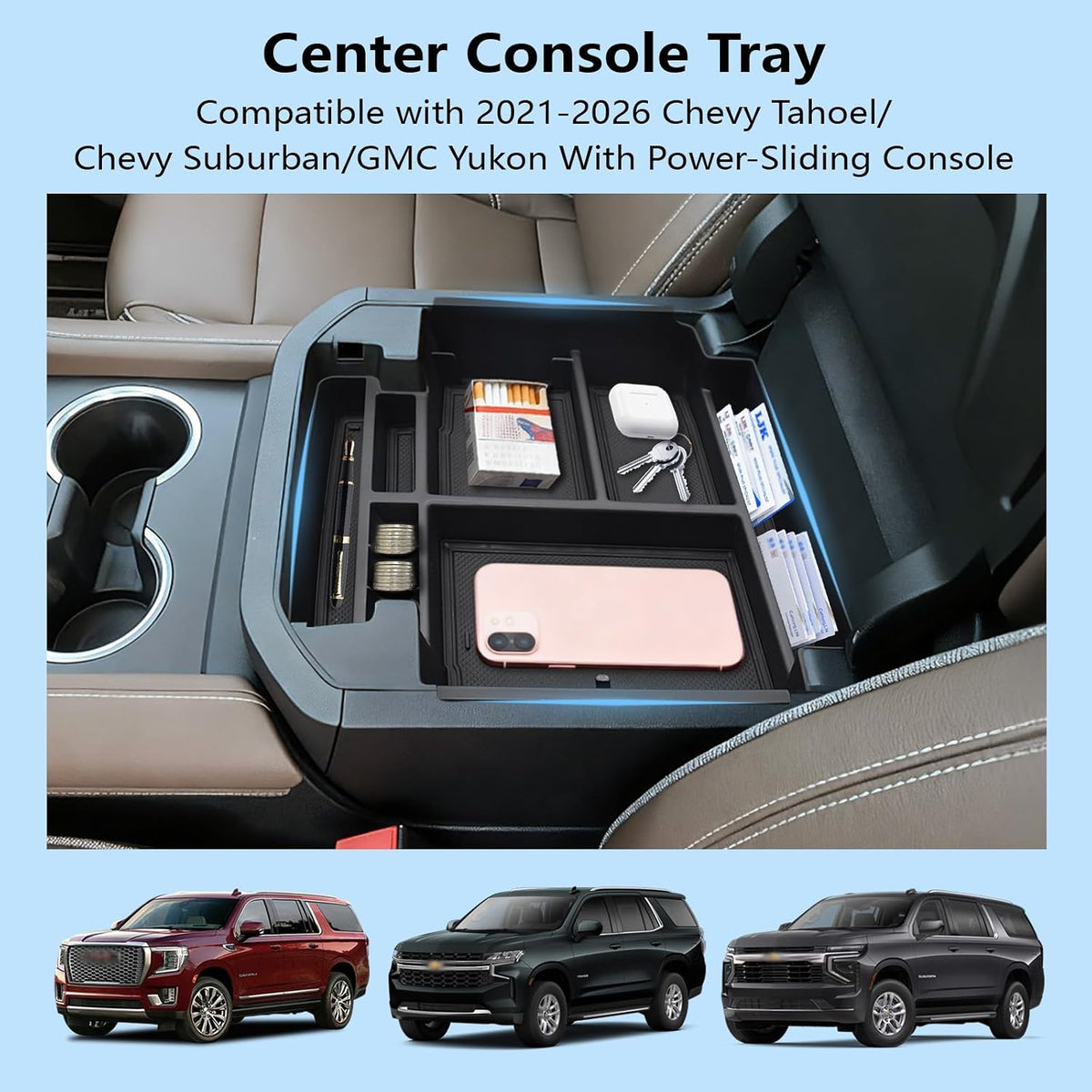 Center Console Organizer for 2021-2026 GMC YuKon Denali, Tahoe/Suburban