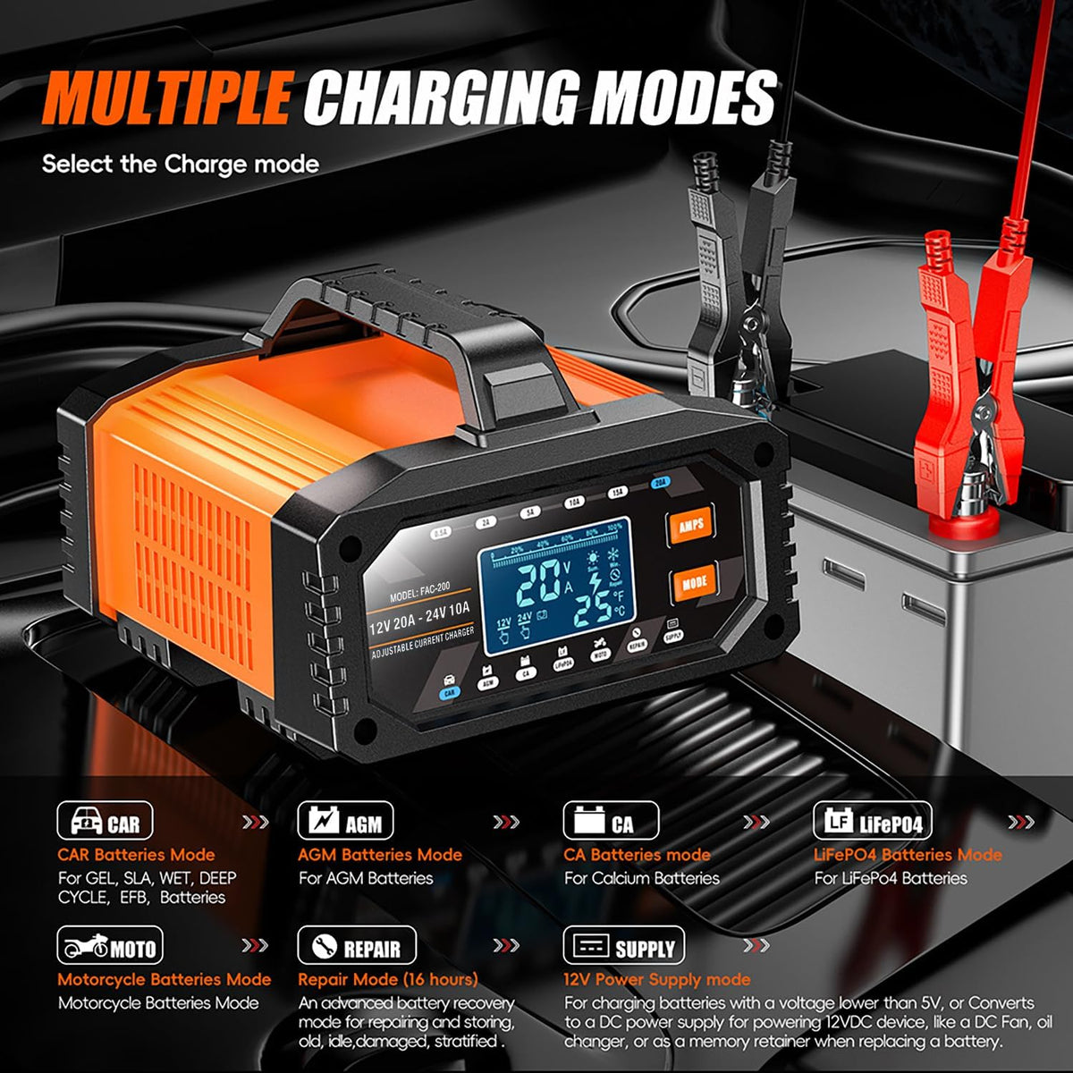 Upgraded Battery Charger 0-20A 12V/24V Adjustable Current Battery Charger,
