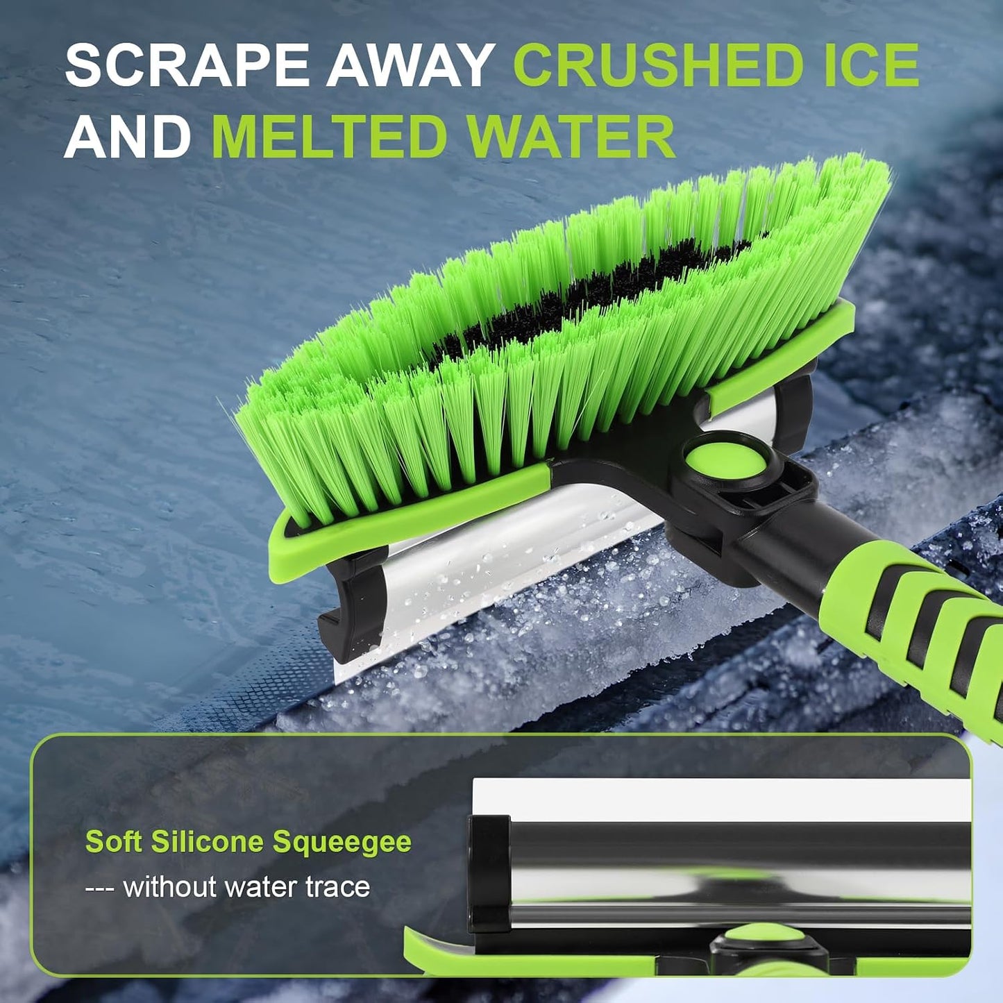 43" Ice Scraper for Car Windshield, Snow Brush with Squeegee, 3 in 1 Snow Removal for Cars with Foam Grip and 180° Pivoting Brush Head for Auto Truck SUV