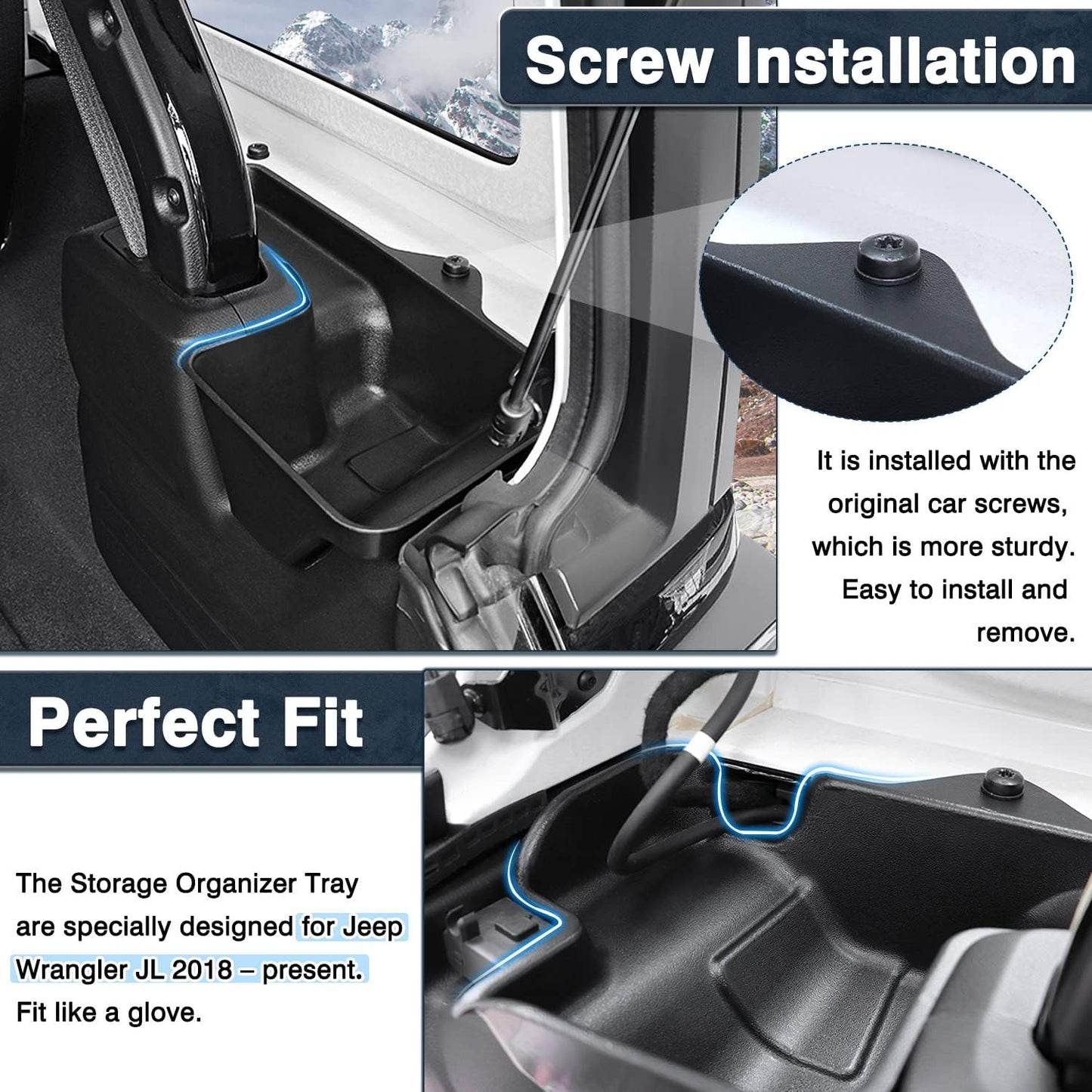 Rear Cargo Side Trunk Storage Box Tray Fit for Jeep Wrangler JL 2018-2023 Trunk Storage Tray Organizers Cargo Organizer Black 2PCS (NOT FIT 4XE)