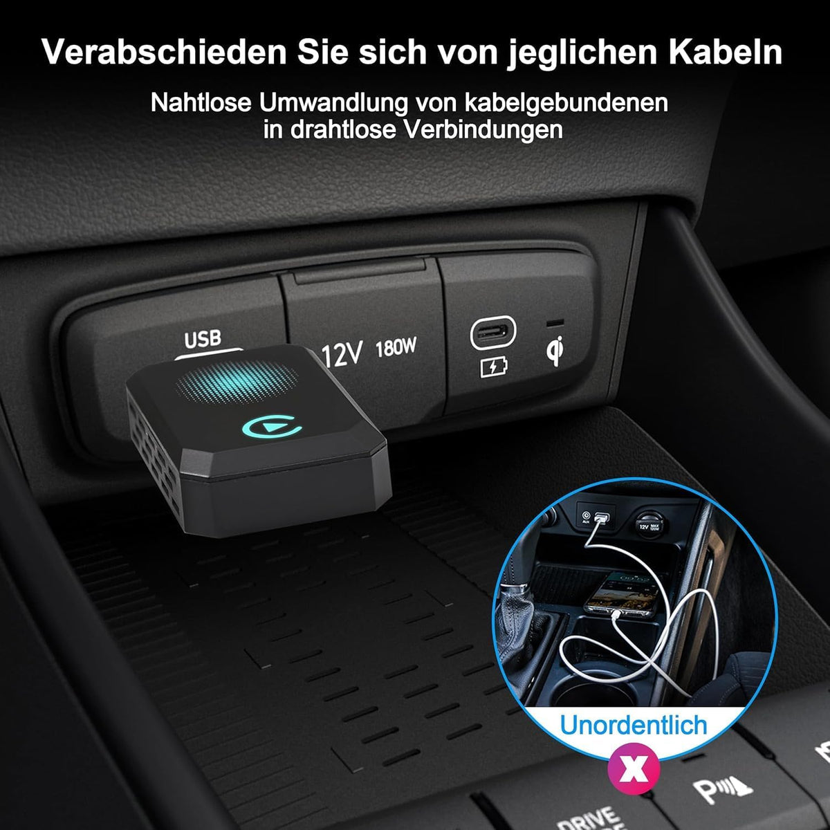 Wireless Carplay Adapter, Convert Wired to Wireless CarPlay, Compatible with CarPlay, Plug and Play, Type-C/USB, Suitable for 800+ Vehicles (Blue)
