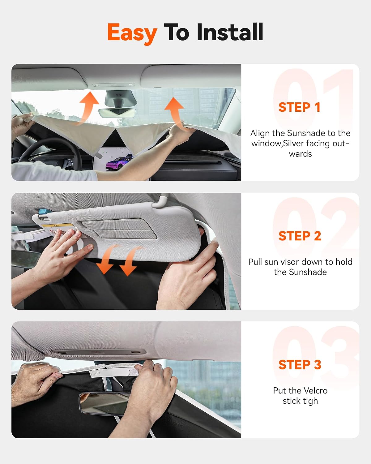 WOLFBOX Thickened Windshield Shade Tesla Model Y Model 3 56'L*37''W