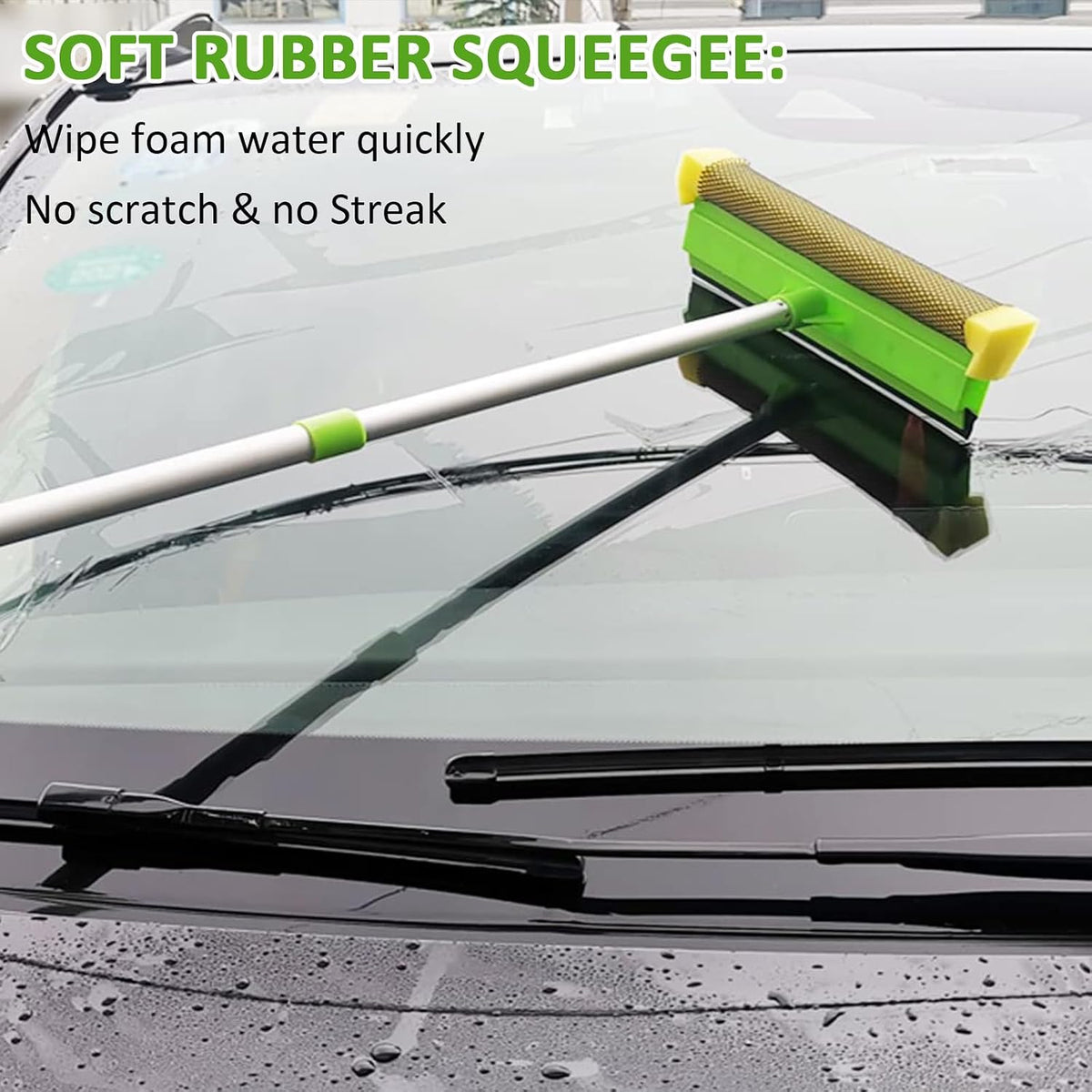 GIANT BEAR Car Wash Brush with Long Handle, 42.9" Microfiber Chenille Mitt Not Hurt Paint Scratch Free Aluminum Alloy Cleaning Tool -4 in 1,Glass Window Scrabber Detail Wheel Brush