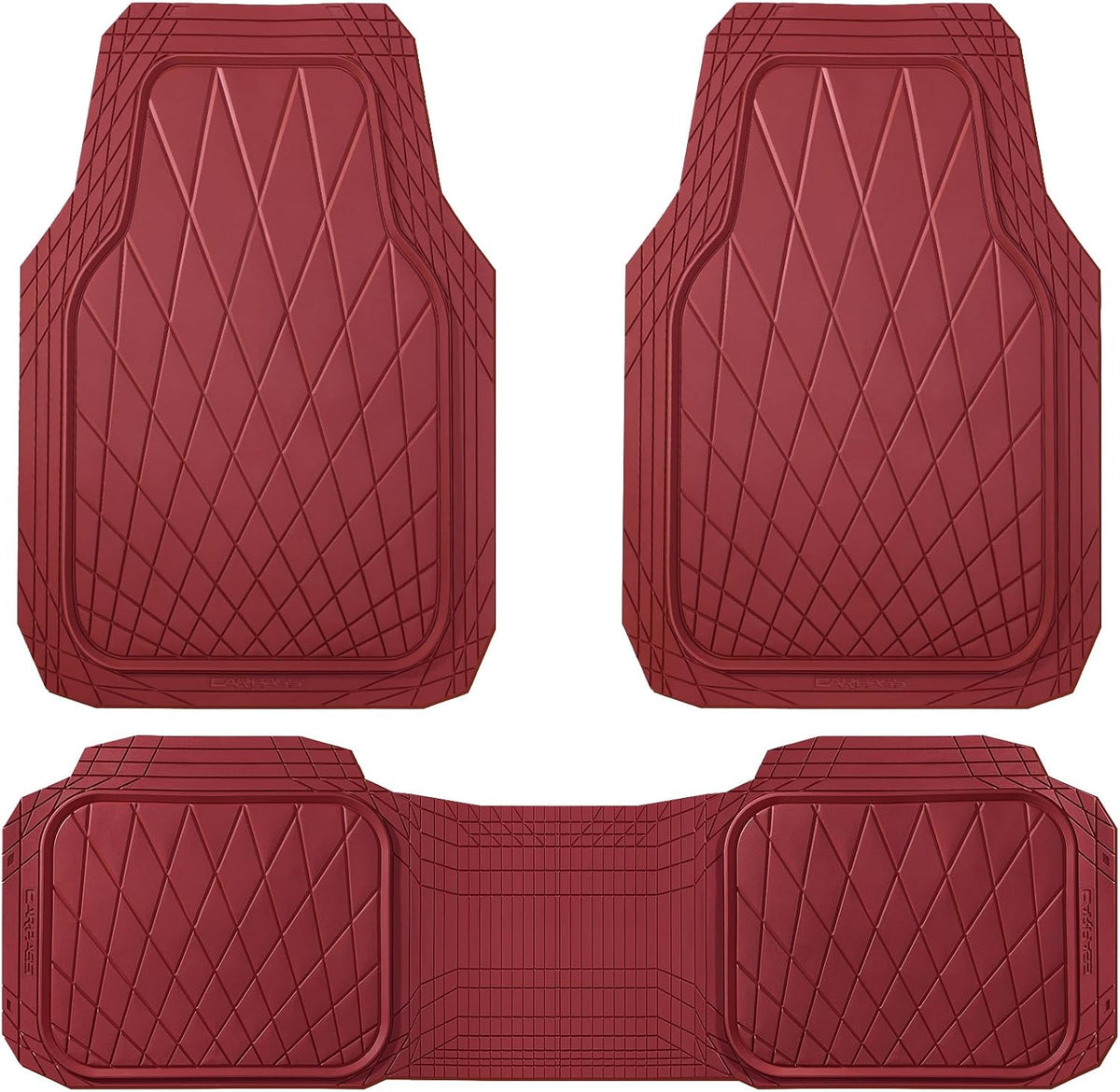 CAR PASS Heavy Duty Rubber Car Floor Mats, Waterproof Universal Trim-to-Fit Car Mats All Weather Floor Mats for SUV Truck Sedan, Premium Auto Floor Mats Full Set 3 Piece Anti-Slip, All Burgundy Red