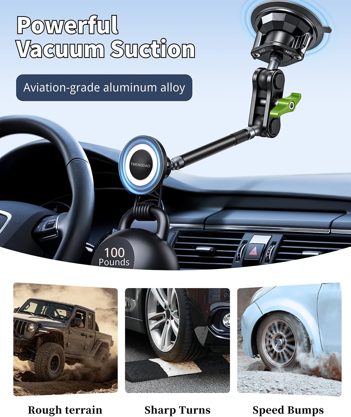 Magnetic Car Phone Holder, Ultra Stable Windshield Phone Mount, Strong Suction Cup & Powerful Magnetic, 360° Rotatable, Durable Premium Aluminum Alloy, for All Vehicles & All Smartphones