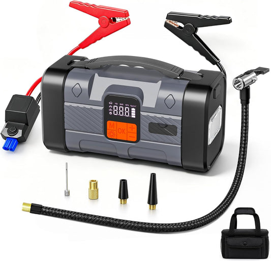 1600A Jump Starter with Air Compressor, 16000mAh 65W Fast Charging, 150PSI
