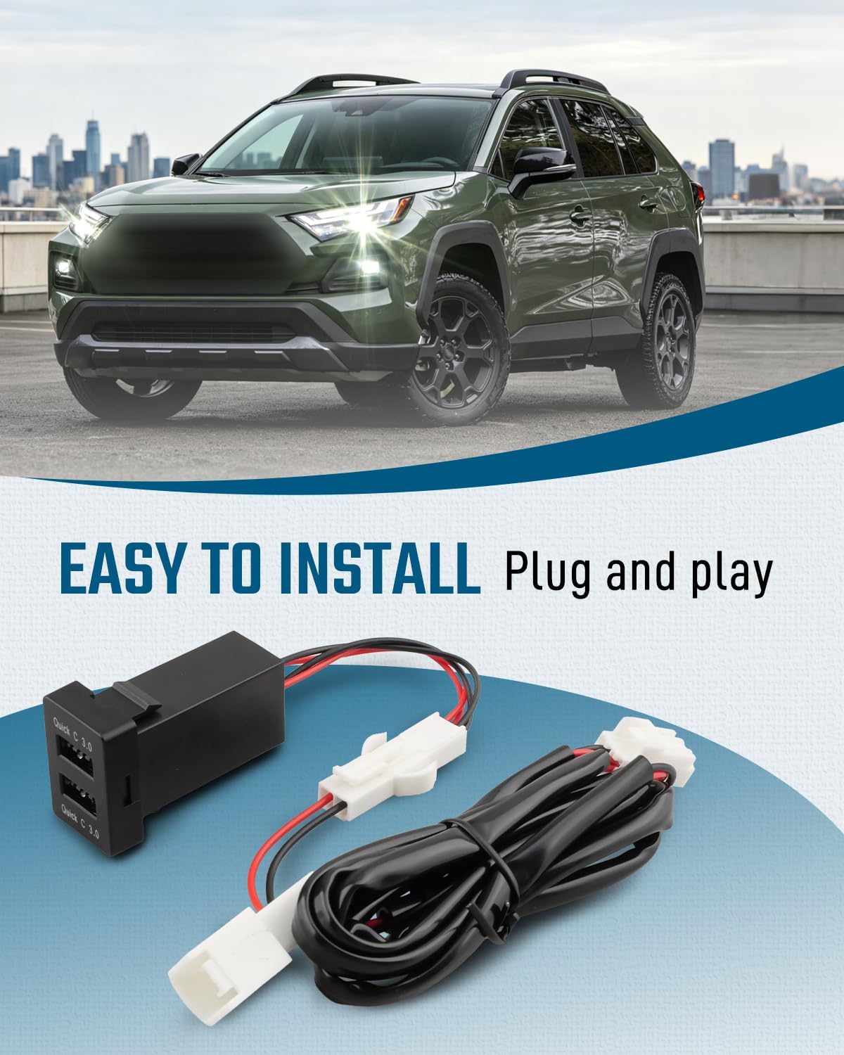 QC3.0 Dual USB Power Socket Car Charger Fit for Toyota Sequoia Highlander Tacoma Tundra 4Runner RAV4 Yaris – Quick Charge Car Charger USB Adapter