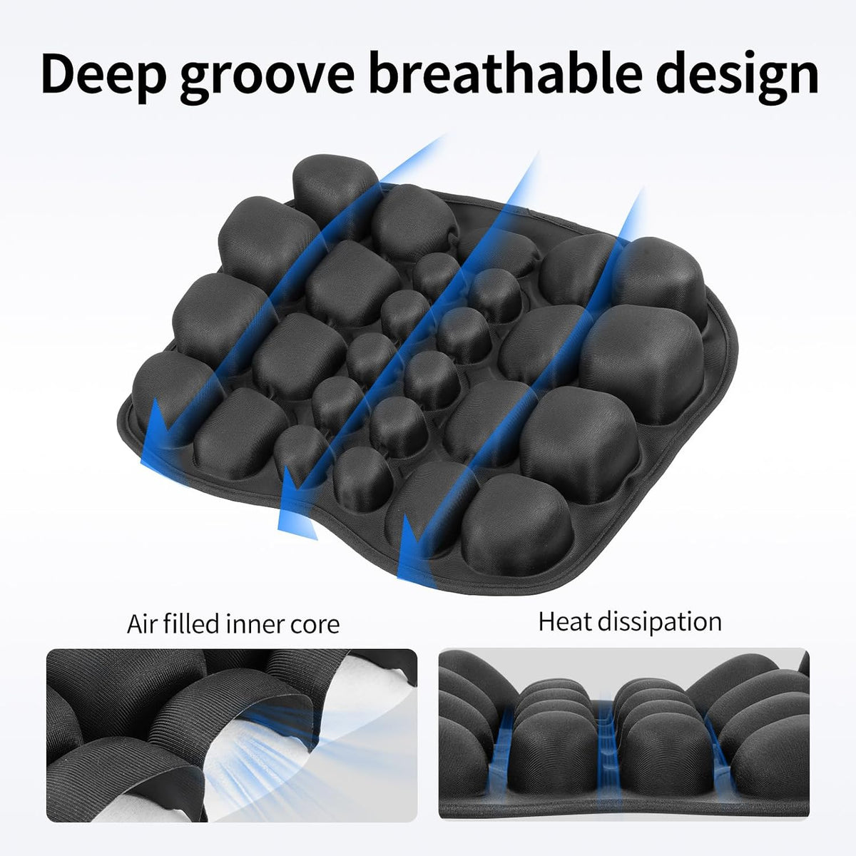 Inflatable Lumbar Support Pillow for Car & Office Chair - Tailbone Pain Relief Air Seat Cushion for Driver, Wheelchair, Airplane Seat, Travel - 17.7x14.3x2.0 Inches