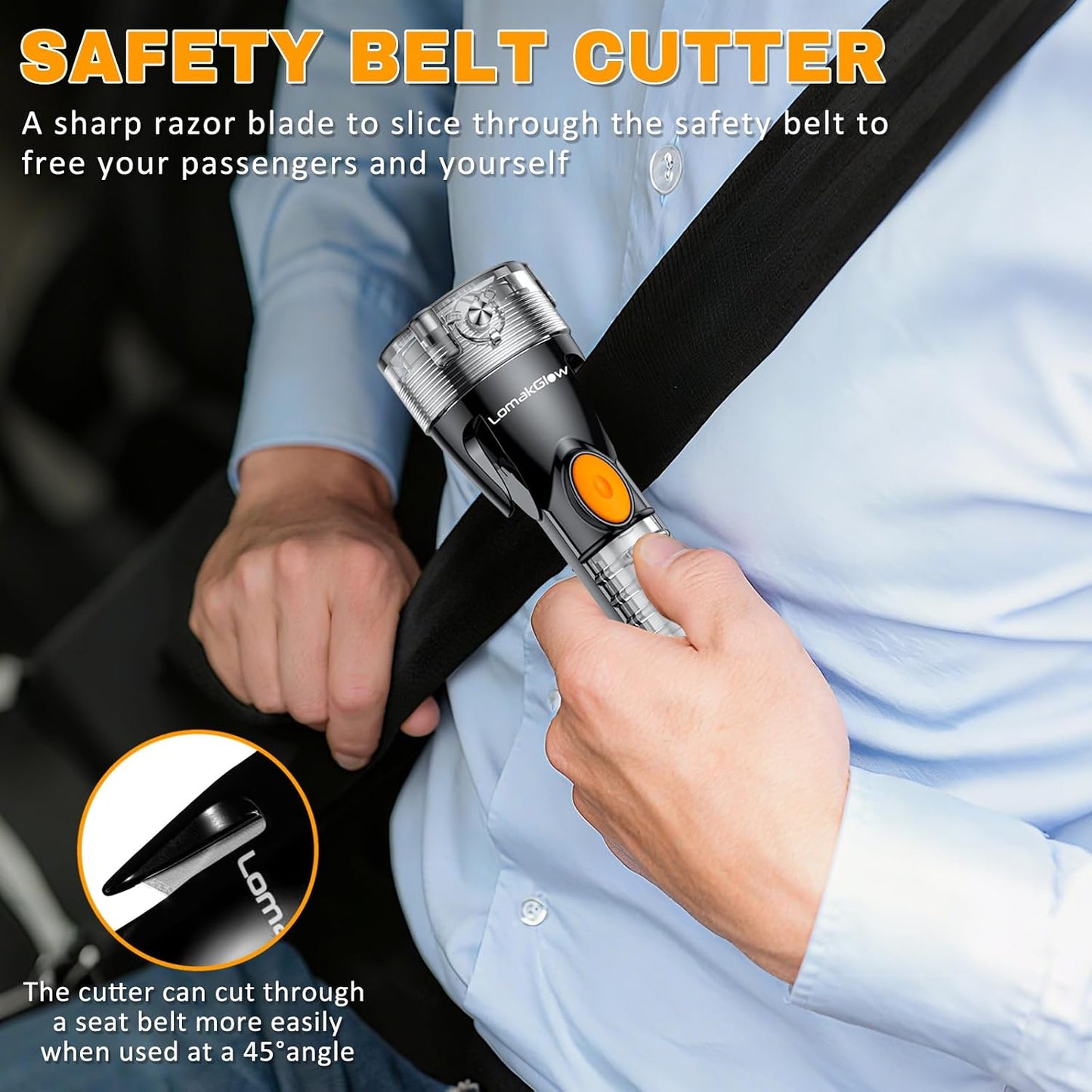 Multifunctional Car Safety Flashlight - Emergency Escape Tool with Window Breaker, Seatbelt Cutter, 3 Light Modes & Magnetic Base for Roadside Safety, Camping & Home Use