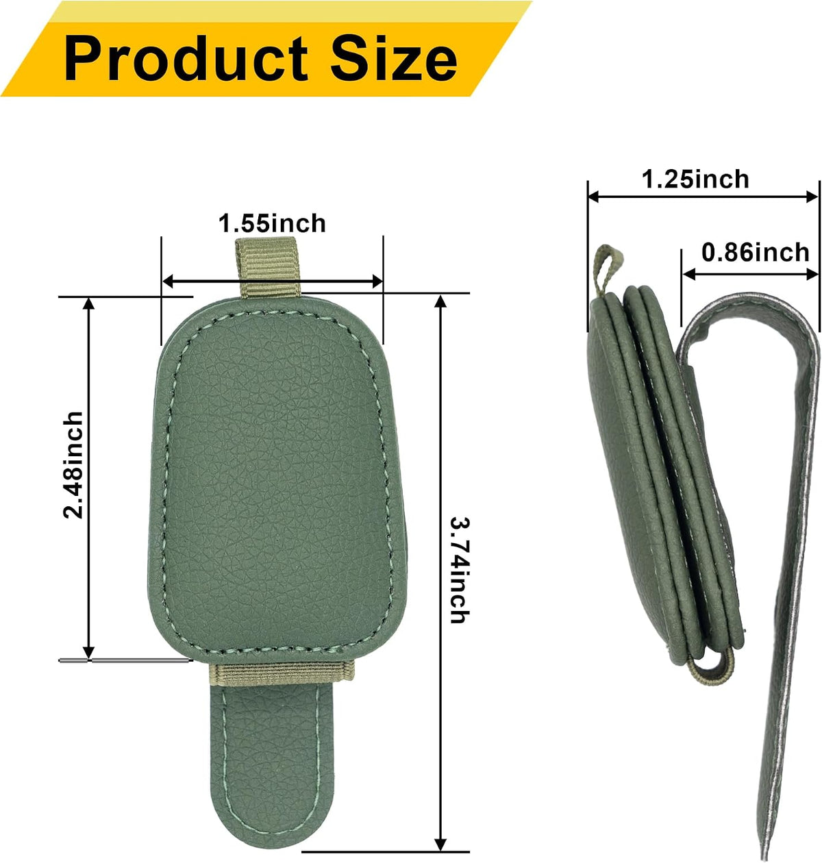 Yuoyar Magnetic Leather Sunglasses Holder for Car, 2 Packs (Green)
