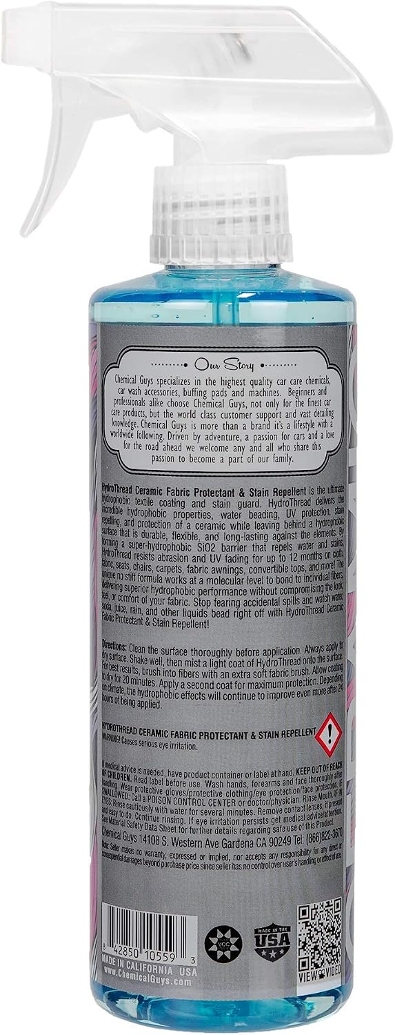 Chemical Guys HydroThread Ceramic Fabric Protectant, Stain Repellent, 16 oz | Works on fabric, carpet & upholstery, keep floor mats looking clean, use with microfiber towel or interior brush