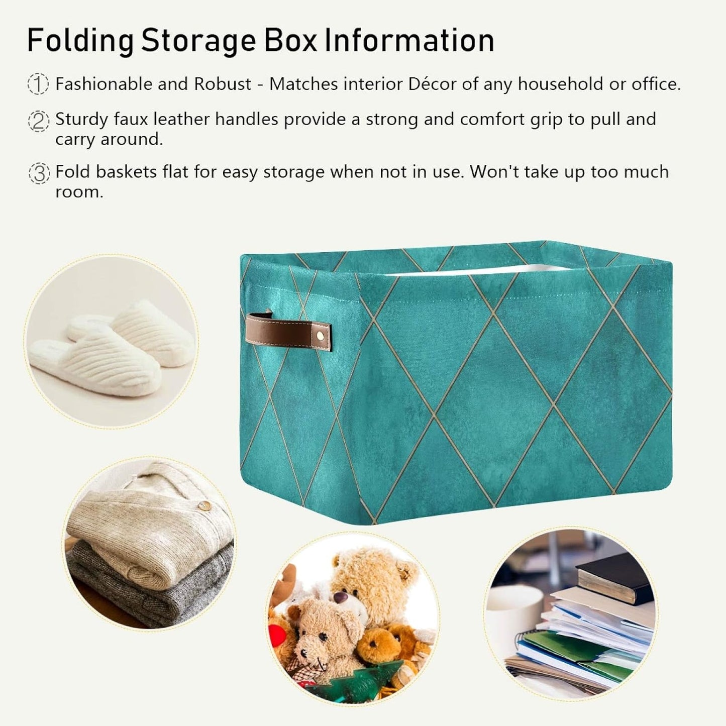 Blueangle Teal Watercolor Geometric Plaid Rectangle Storage Bin, 15 x 11 x 9.5 in, Collapsible Organizer Storage Basket for Home Décor, 2PCS
