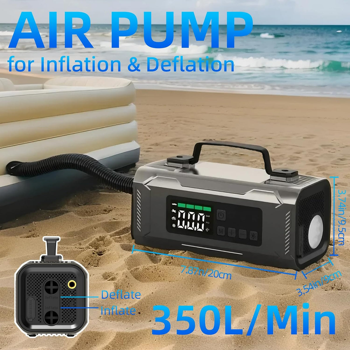 6-in-1 Jump Starter with Air Compressor, 14800mAh Portable Car Battery Booster, 12V Jumper Box with 150PSI Tire Inflator, LED Light, Air Pump for All Gas/8.0L Diesel