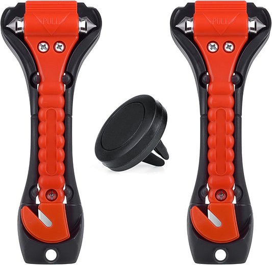 Car Safety Hammer Set of 2, Window Breaker, Seatbelt Cutter, Emergency Escape Tool, Multi-Purpose Life-saving Auto Emergency Hammer with 1 PCS Phone Holder