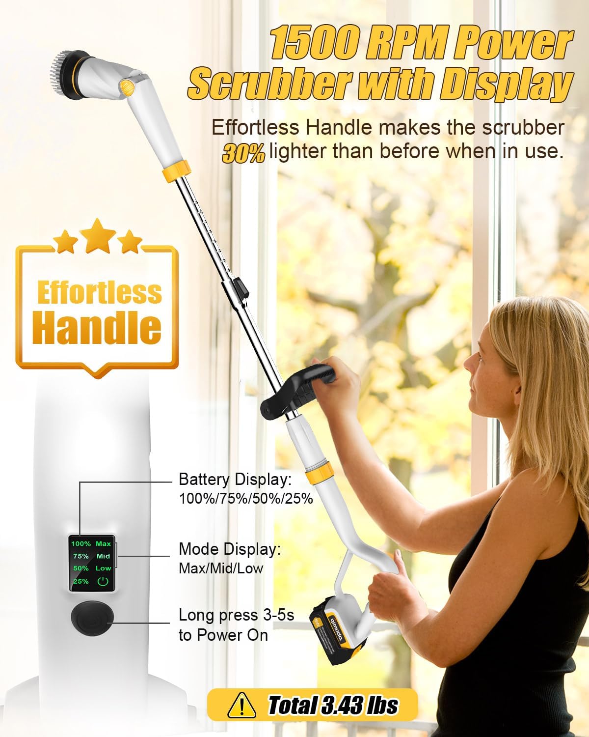 Qimedo Electric Spin Scrubber Q2, 4000mAh Battery, 1500RPM High Power
