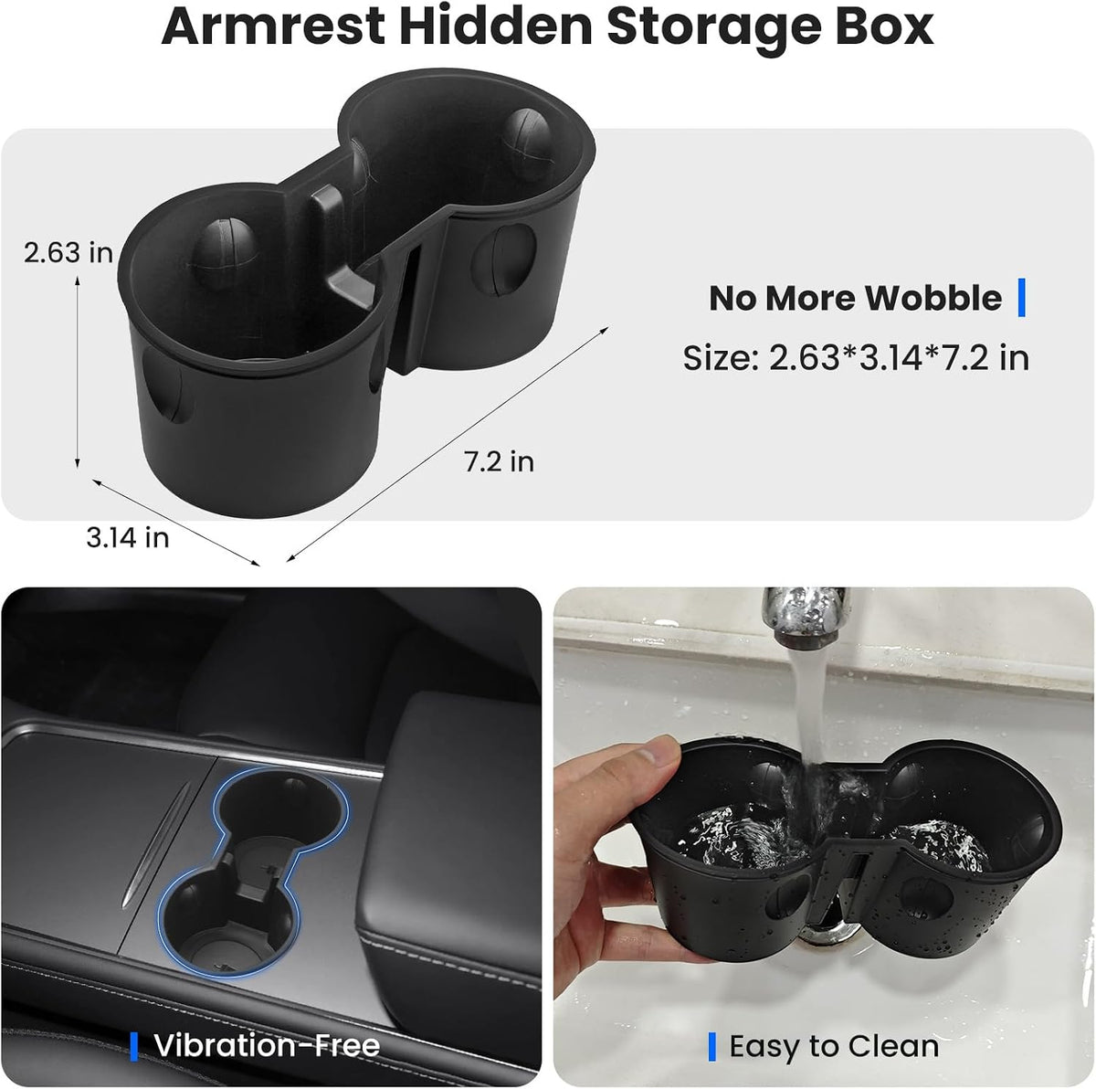 4Pcs Center Console Organizer Tray for Tesla Model 3 2021-2023 and Model Y 2021-2024 Interior Accessories, Armrest Hidden Storage Box for Model 3 21 22 23, Cup Holder Insert for Model Y 21 22 23 24