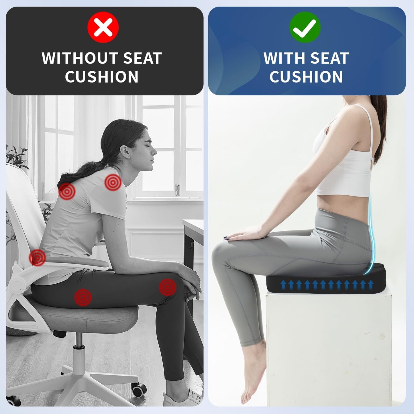 QUTOOL Seat Cushion and Lumbar Support Set for Office Chair – Supports Lower Back & Hips for Long Sitting Comfort, Helps Maintain a Comfortable Sitting Position, Ergonomic Memory Foam, Washable Cover