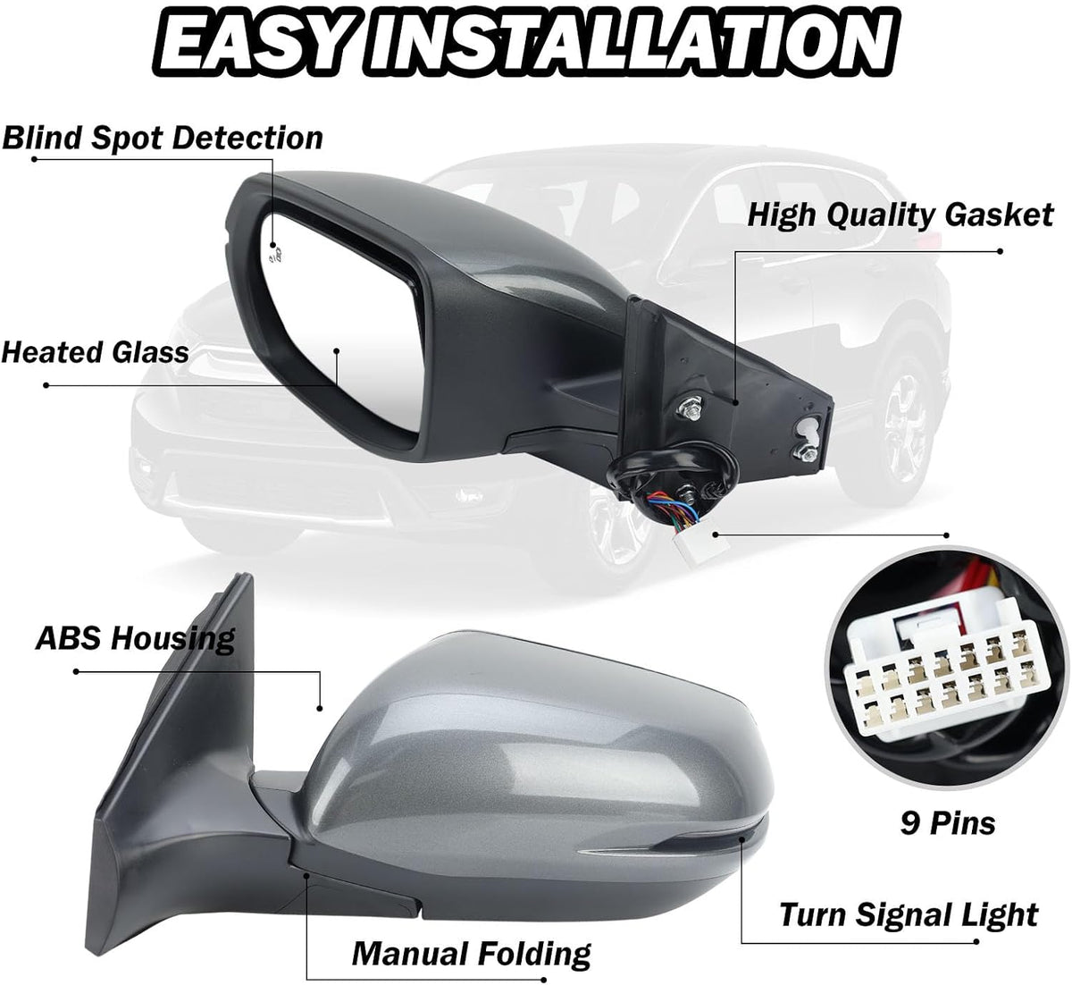 Driver Side Mirror for Honda CR-V 2017-2022（Modern Steel Metallic）
