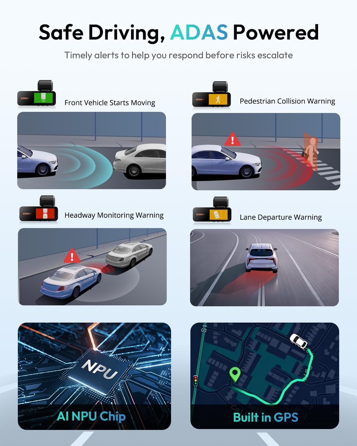 BOTSLAB G980H 4K STARVIS Dash Cam Front and Rear, 64GB Card[2026 Upgraded]