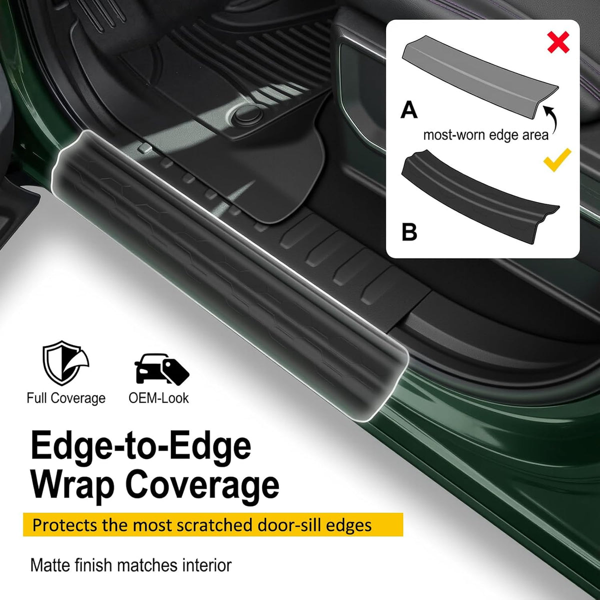 Front Door Sill Guards for 2021-2026 Ford F150 & 2023-2026 F250 F350 F450 F550 Super Duty Accessories, Full Coverage Door Sill Protector Kit Soft TPE Entry Guard Cover 2Pcs