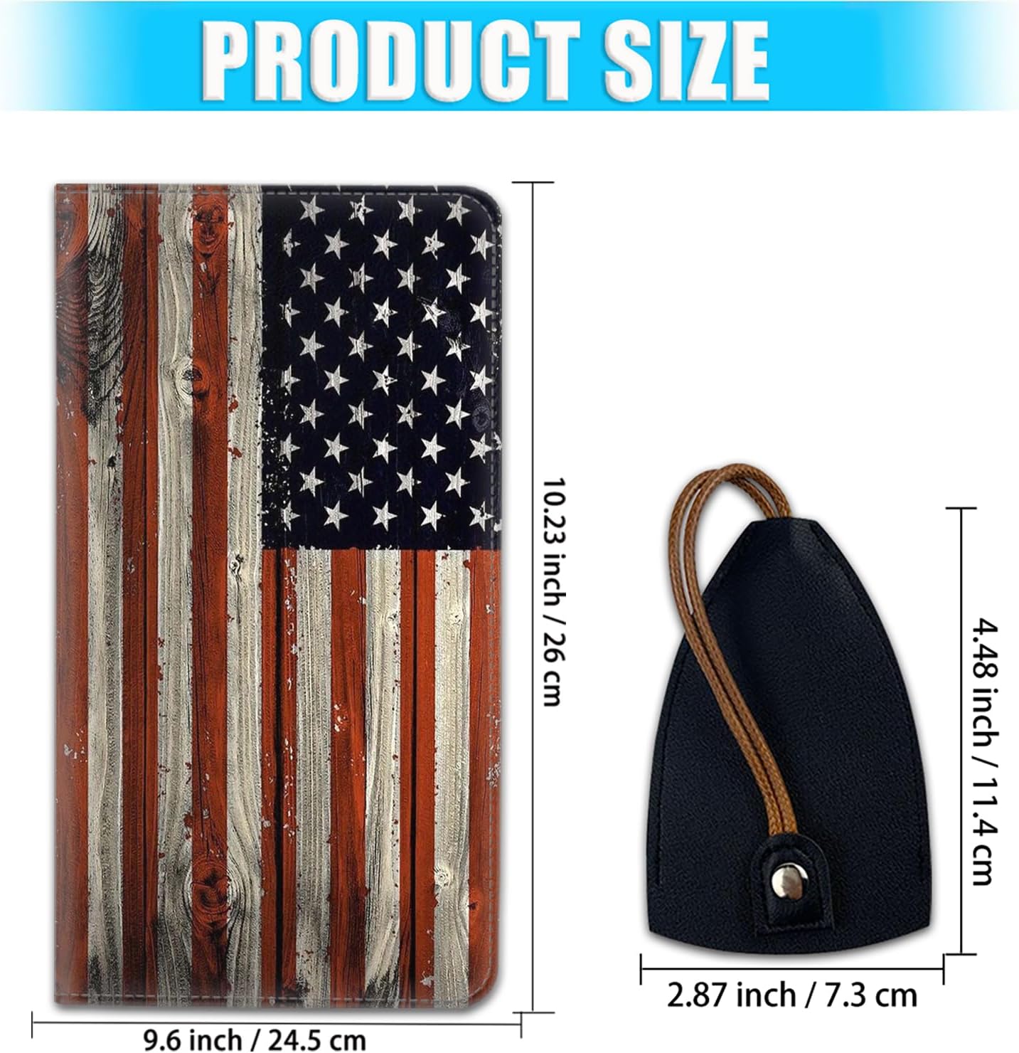 Car Document Holder with Magnetic Shut, PU Leather Car Registration & Insurance Card Holder for Driver License, Cards & Essential Documents, Vehicle Glove Box Organizer, American Flag Pattern
