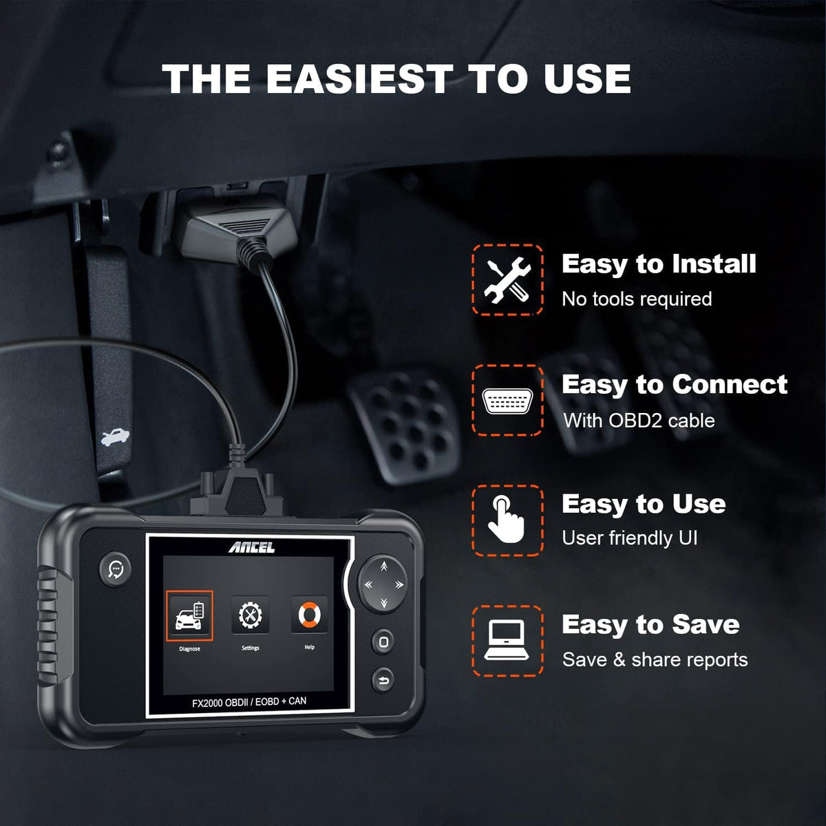 ANCEL FX2000 Plus OBD2 Scanner, ABS SRS Scan Tool with Protective Bag