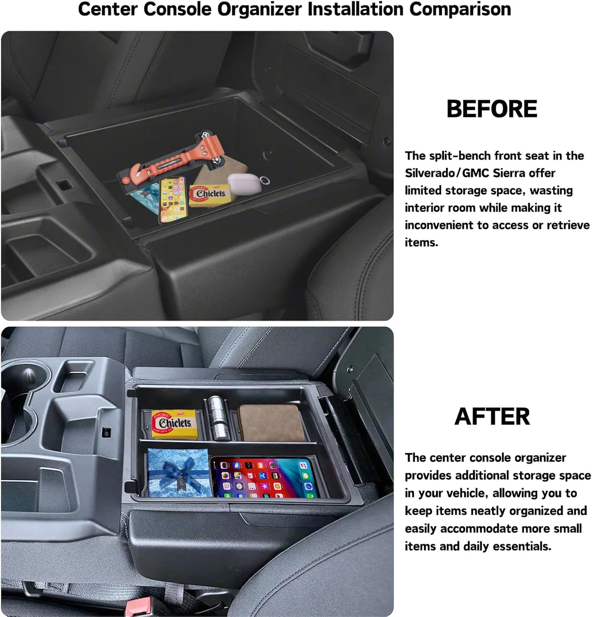 Center Console Organizer Tray for 2019-2026 Chevy Silverado/GMC Sierra