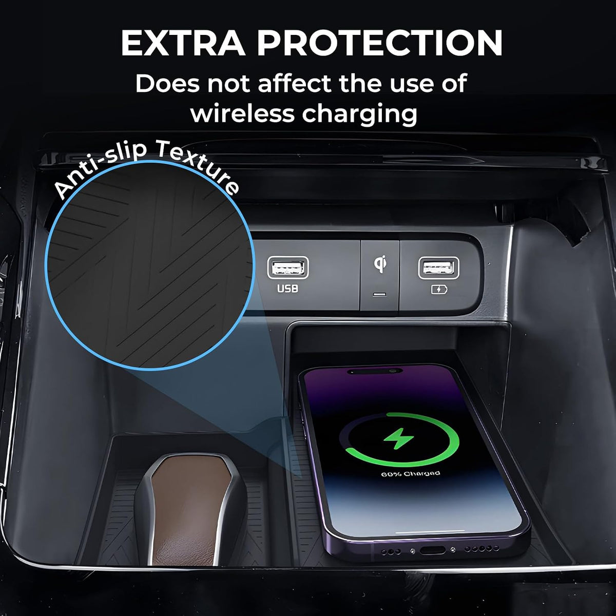 Wireless Charging Protective Mat for KIA Sorento 2026 2025 2024 2023 2022 2021, Center Console Interior Accessories Silicone Anti-Slip Wireless Charger Cover Pad for 2021-2026 Sorento, Black