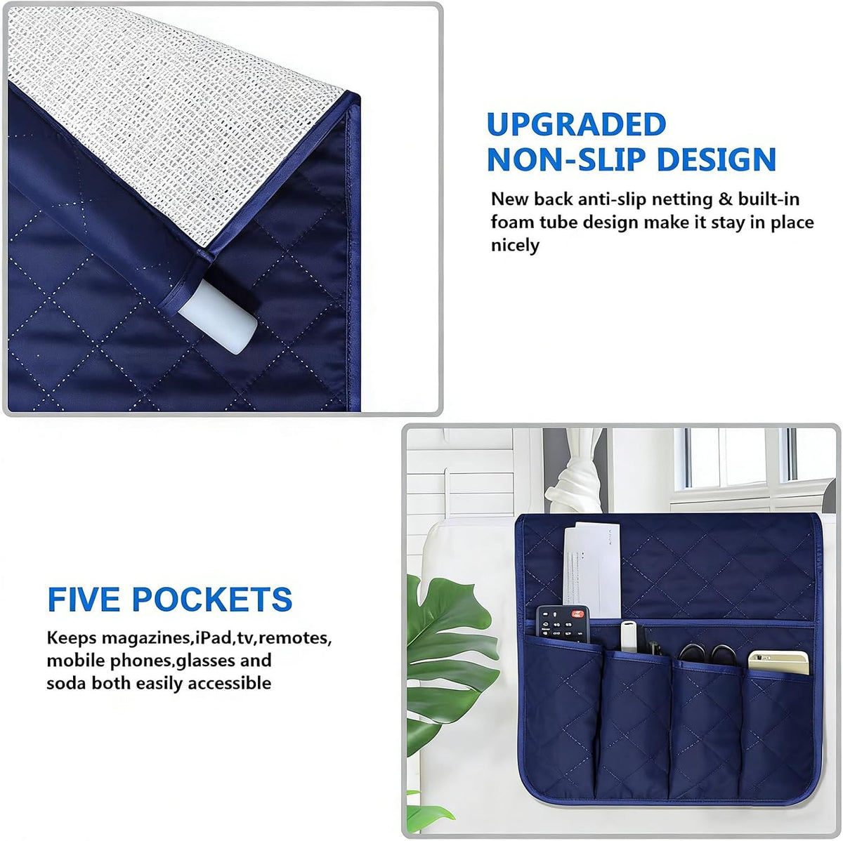 Armchair Caddy for Recliner, Non Slip Sofa Arm Organizer, Deep Blue