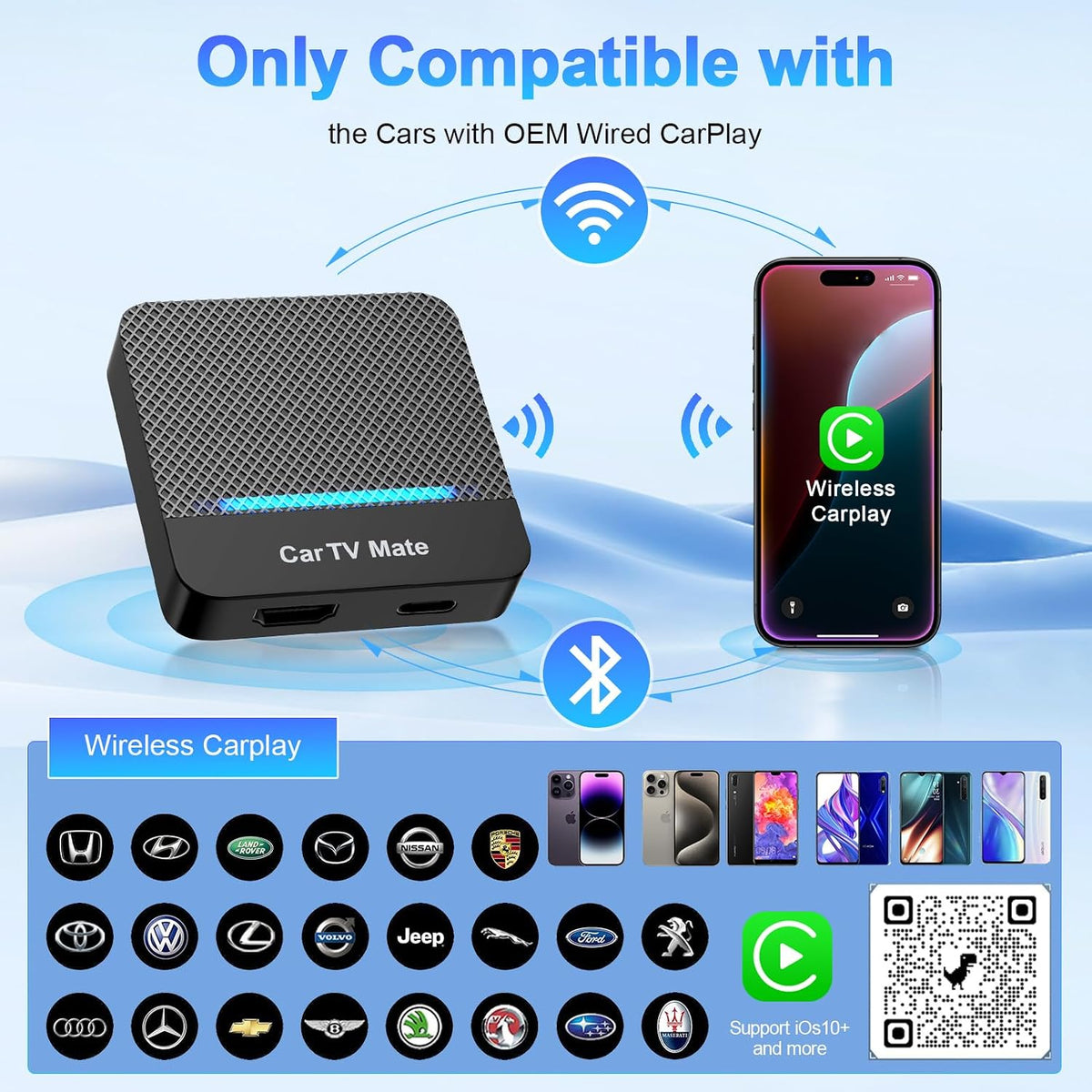 2-in-1 Car TV Mate Pro—Wireless CarPlay Adapter & HDMI Multimedia Adapter for TV Stick Converter/Game Consoles/Set-Top Box/Screen Mirroring, Plug & Play HDMI Cars T V Dongle Compatible Cars from 2016