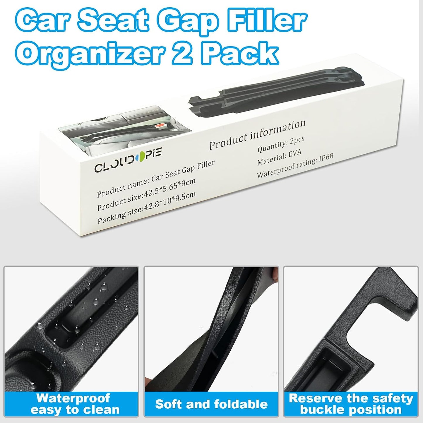 Car Seat Gap Filler with Drop Prevention & Storage Hook - Between Seats Console Organizer for SUV Truck - Car Accessories - Set of2 (Black)