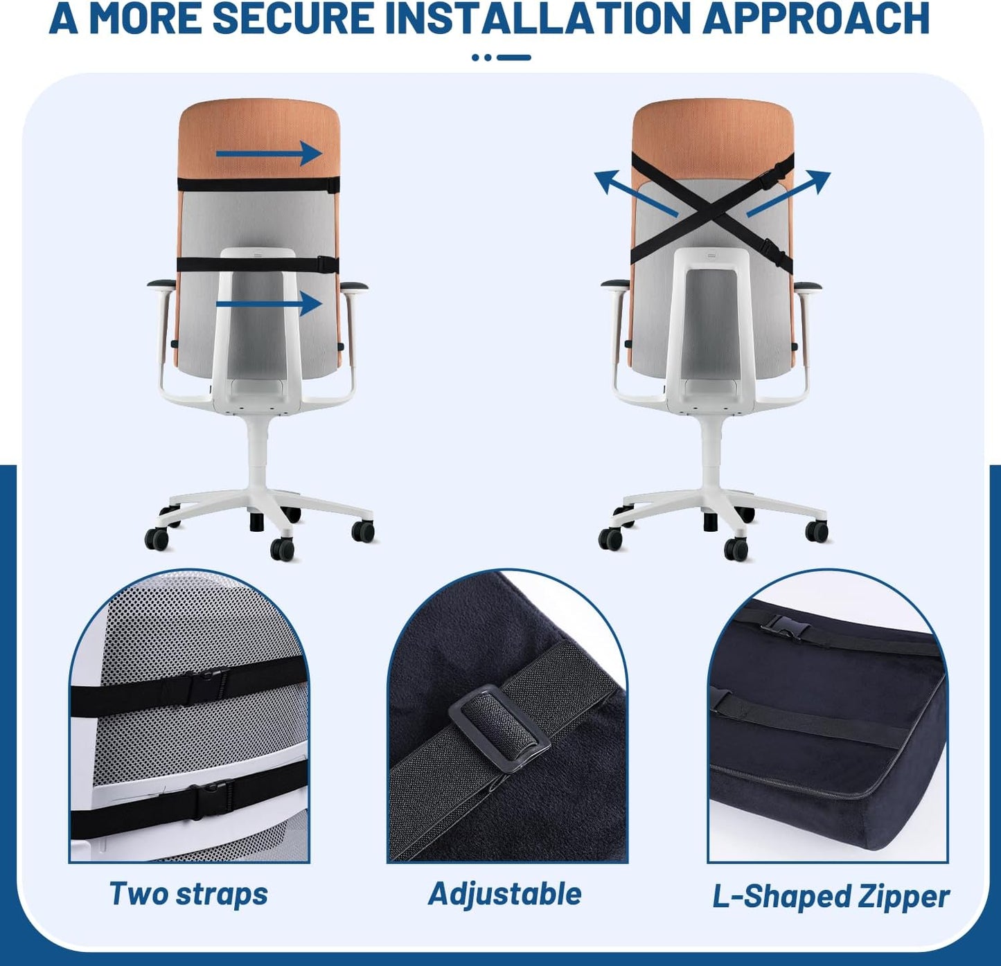 QUTOOL Seat Cushion and Lumbar Support Set for Office Chair – Supports Lower Back & Hips for Long Sitting Comfort, Helps Maintain a Comfortable Sitting Position, Ergonomic Memory Foam, Washable Cover