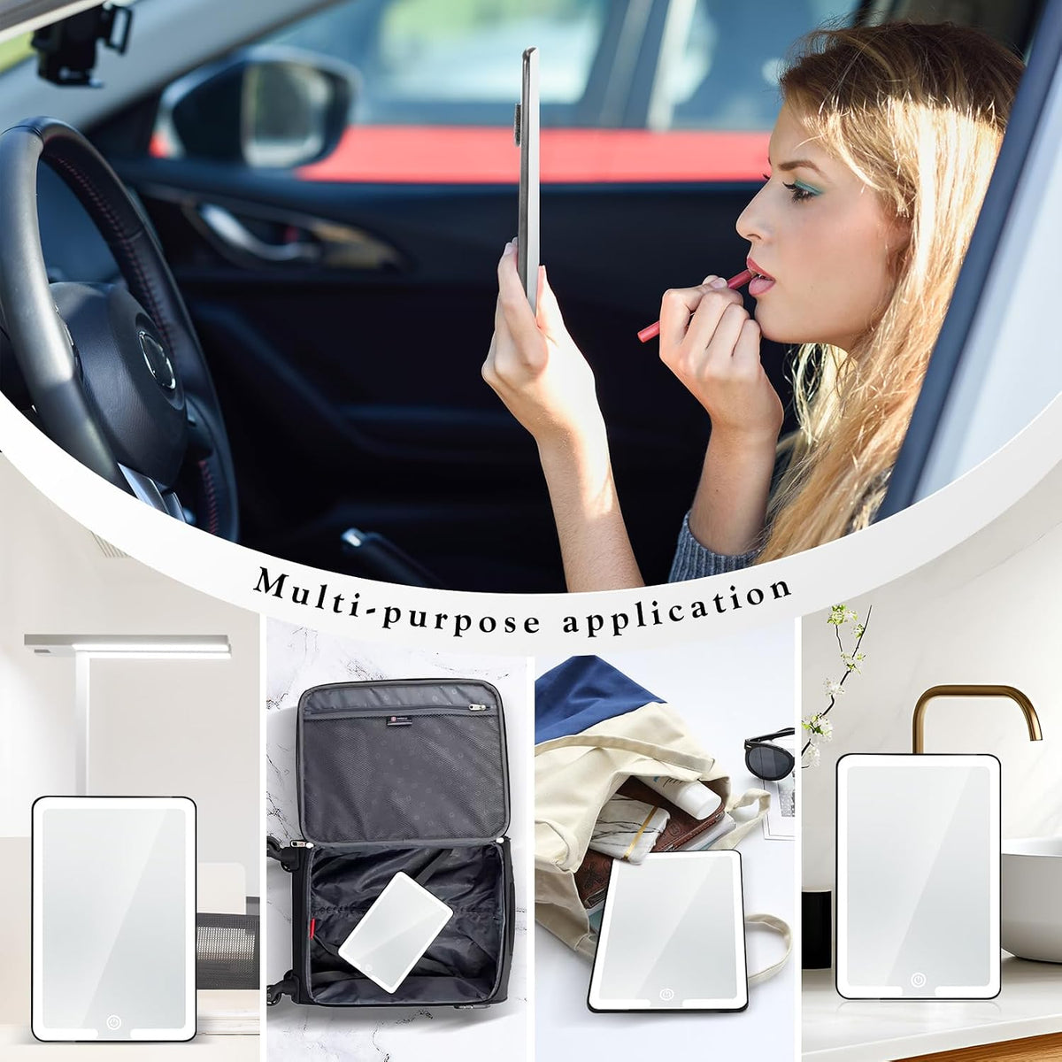2PCS LED Mirror for Car Sun Visor Accessories,Mid-Size Car Visor Mirrors with 3-Color Dimmable Lights,Lighted Rear View Mirror for Universal Vehicle(BLACK)