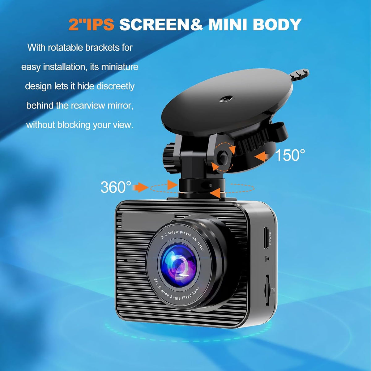 4K Dash Cam Front and Rear with STARVIS 2 Night Vision, Built-in GPS WiFi, 1080P Rear Camera, 3" IPS Screen, 24H Parking Monitor, Loop Recording, Support 512GB Max for Cars Trucks
