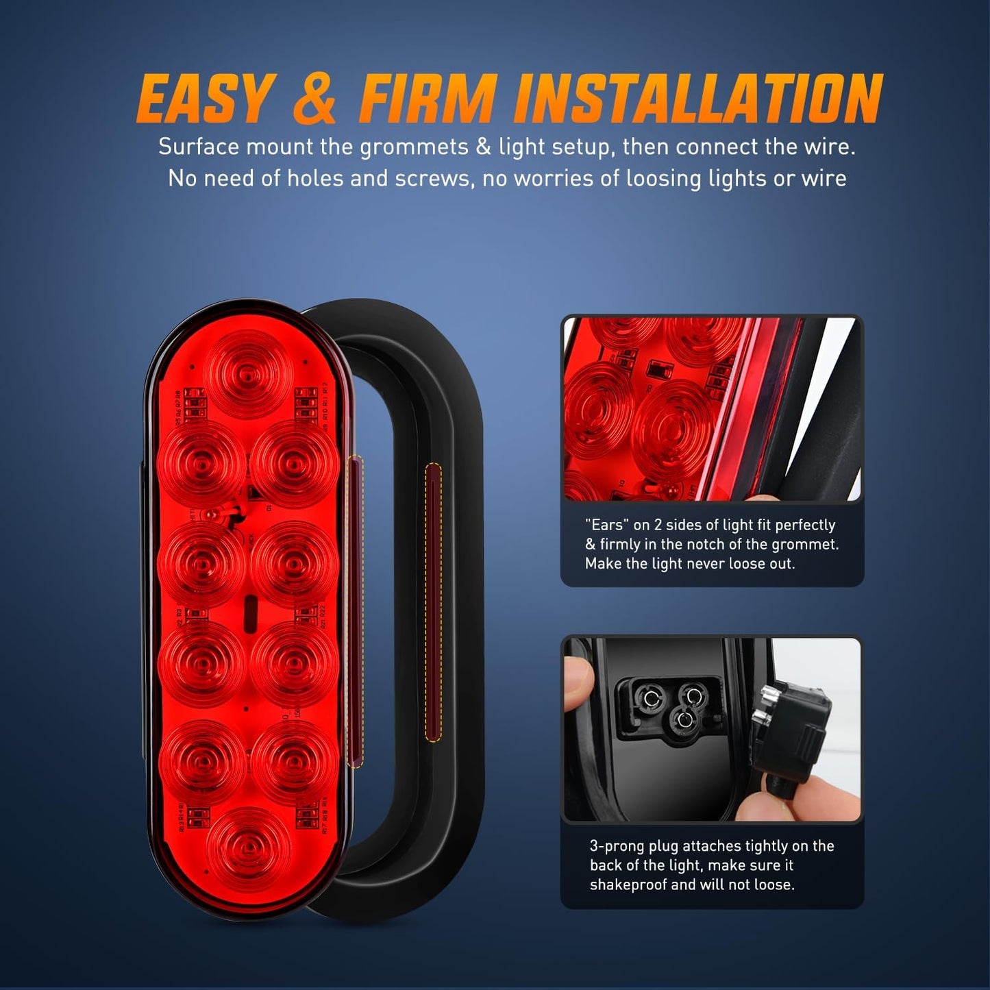 Nilight Hitch Cargo Carrier Light Kit 2PCS 6Inch Red Oval LED with Flush Mount Grommets Wire Harness Waterproof Stop Turn Signals Tail Lights for Luggage Bike Rack