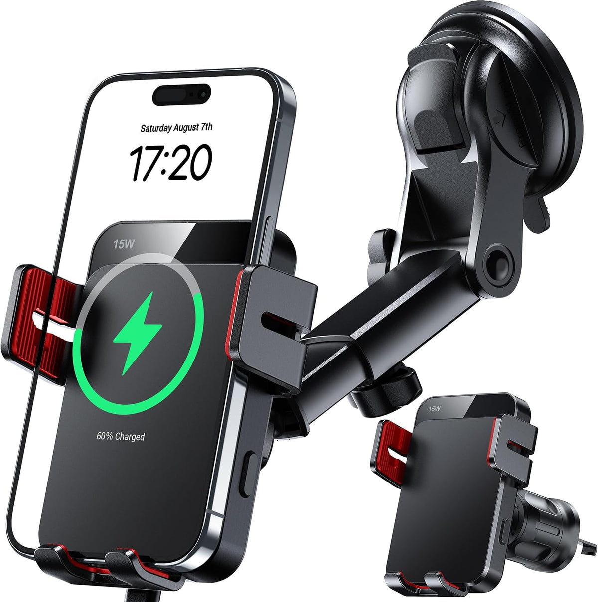 Wireless Car Charger 15W Auto Clamping Phone Holder Dash Windshield Vent