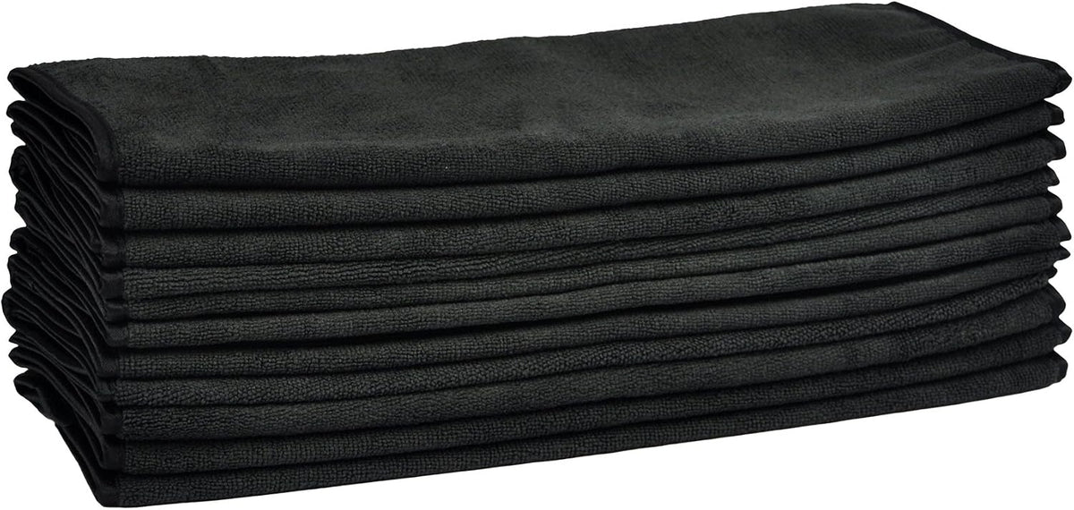 Detailer's Preference 390 GSM Premium Microfiber Towels, Ultra Soft, Lint-Free, Streak-Free, Highly Absorbent, Scratch-Free Cleaning & Drying Cloths for Auto, Home & Detailing, 16x24, 12-Pack, Black