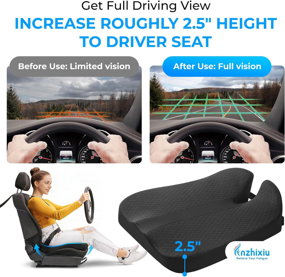 anzhixiu Elevated Car Seat Cushion for Improved View- Black