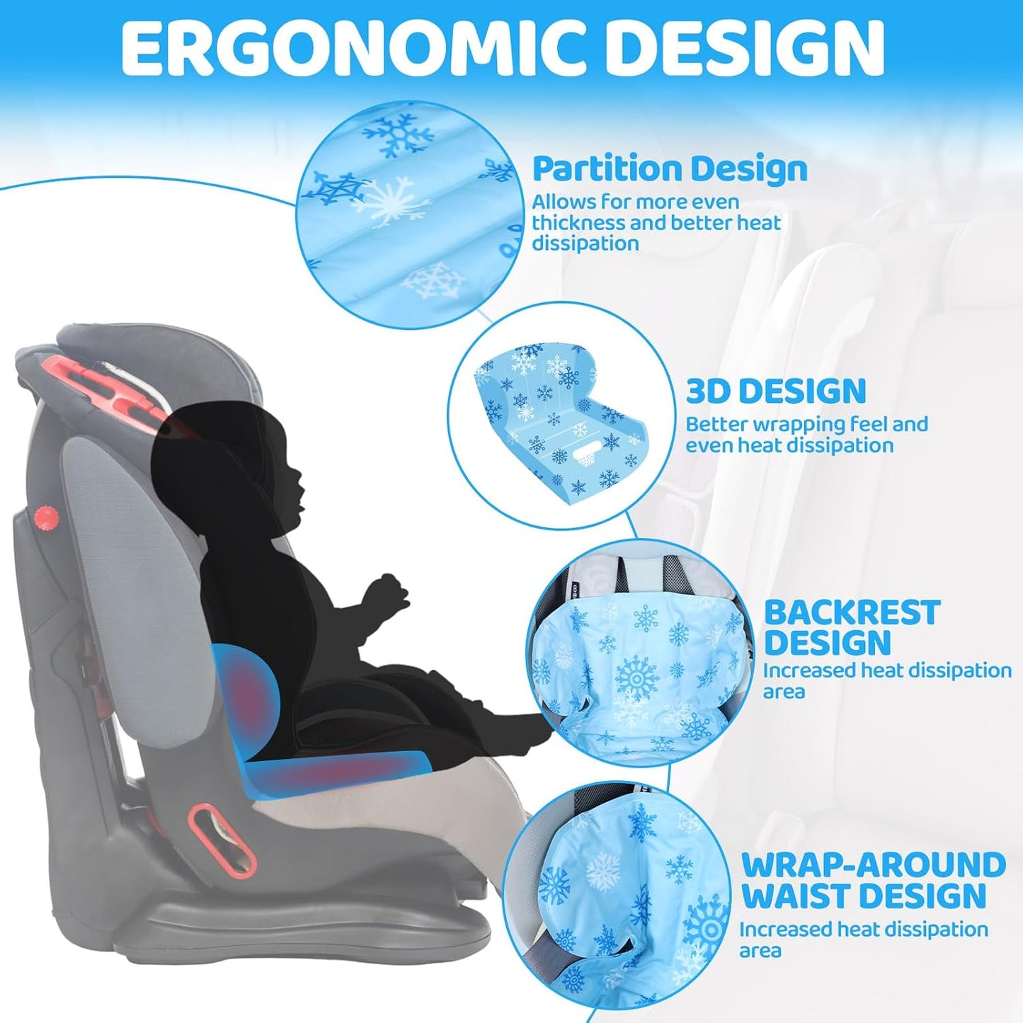 Orzbow Car Seat Cooling Pad for Babies, Toddlers, and Kids | Carseat Cooler Pad with Waterproof Seat Liner | Comfortable and Durable Cooling Cushion for Strollers, Baby Summer Essentials, Blue