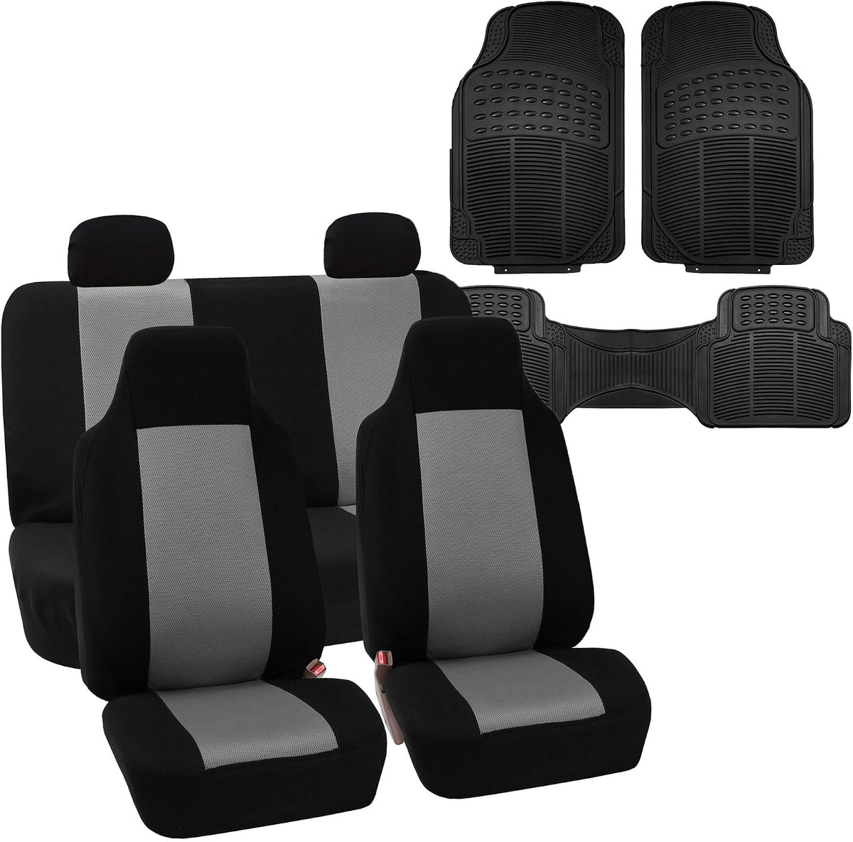 FH Group 3D Air Mesh Car Seat Covers Front Set – Universal Fit Automotive Seat Protectors, Washable Low Back Bucket Seat Covers for SUV, Sedan, Car Accessories, Gray/Black