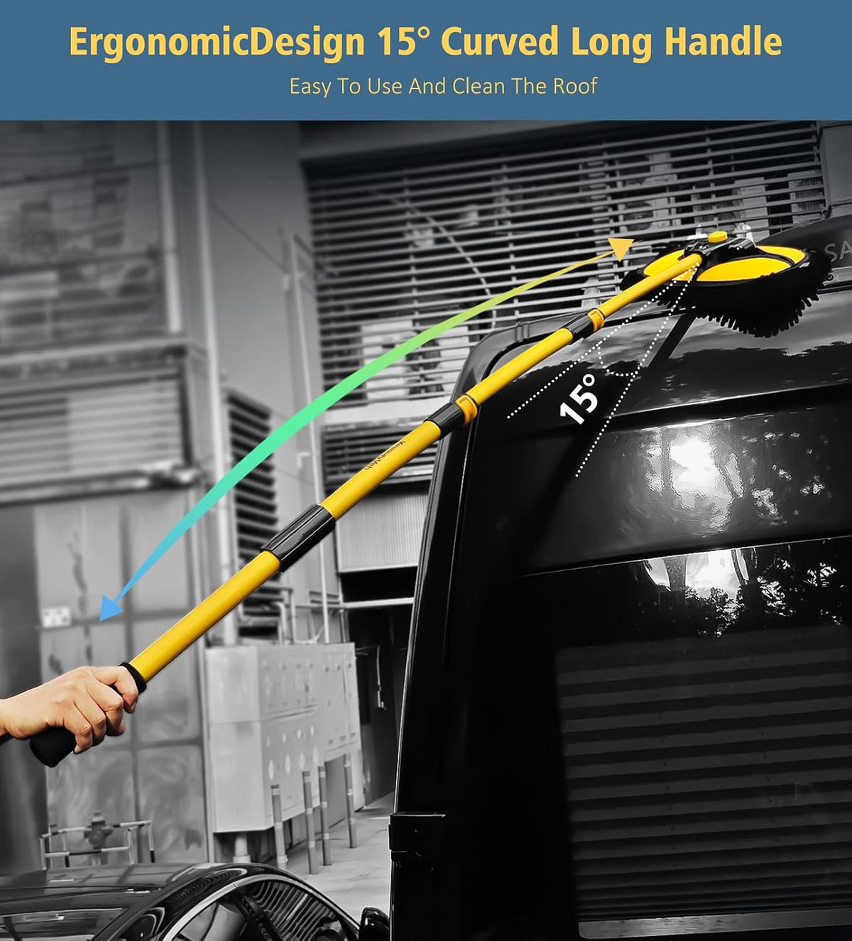 YeewayVeh Car Wash Brush Mop, 55" Long Handle, 15° Curved, Yellow & Black