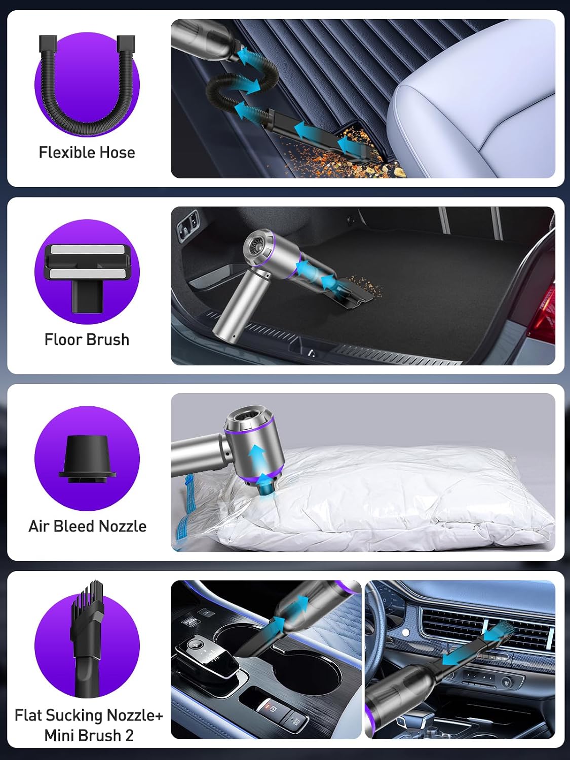 V8 Plus Cordless Car Vacuum Cleaner, Handheld Mini High Power | Portable 4-in-1 Vacuum Blower with Powerful Suction, Compressed Air Cleaner for Car Interior, Keyboard, Home & Office