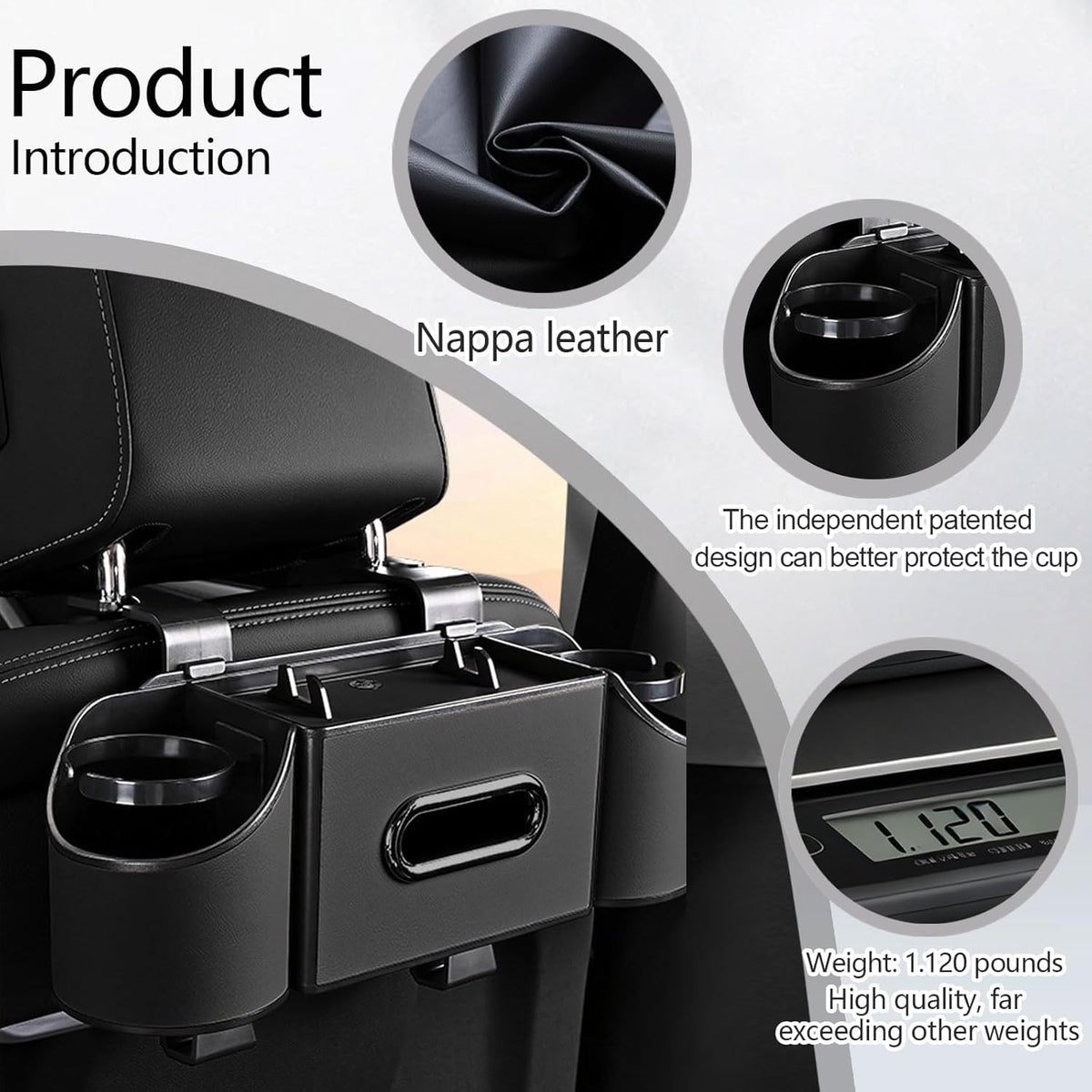 Back Seat Car Organizer, Nappa Leather Car Seat Organizer with Cup Holders and Tissue Box, Premium Hanging Storage Bag for SUV Truck Road Trip (2 PCS)