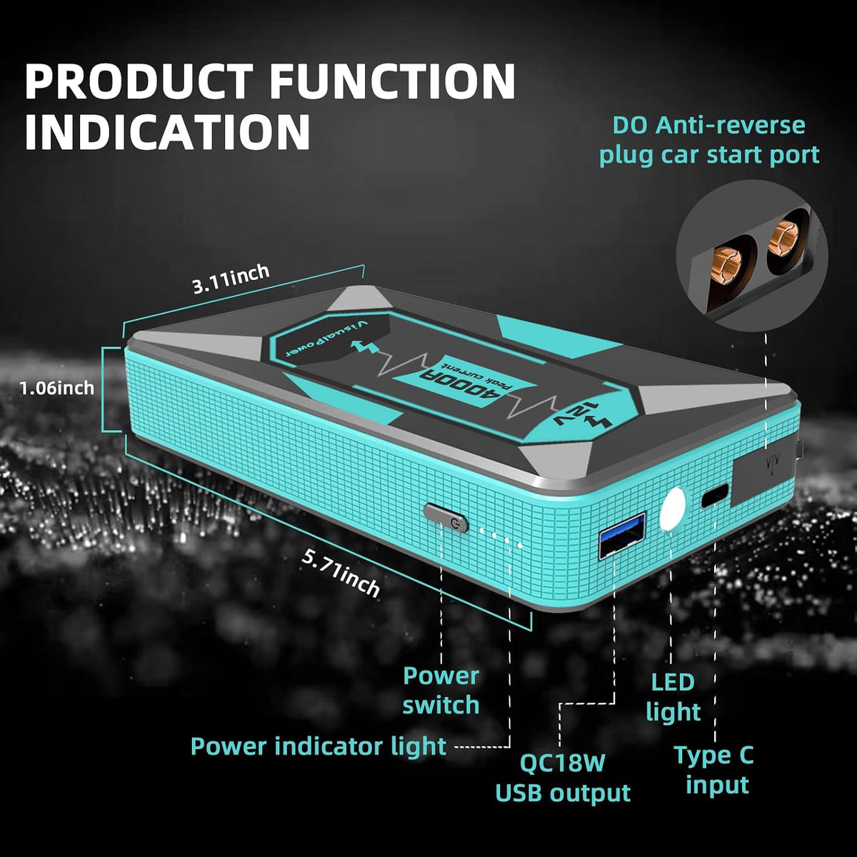 4000A 12V Jump Starter Handy Pocketable Motorcycle Booster