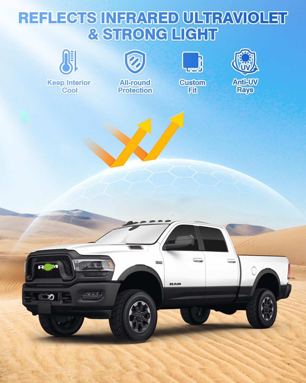 Canvcle Sunshades for Dodge Ram 2500 3500 2010-2025 2026 Accessories Windshield Sun Shade Side Rear Window Shade Cover Sun Visor Shield Privacy Protection Keep Vehicle Cool Black 6PCS