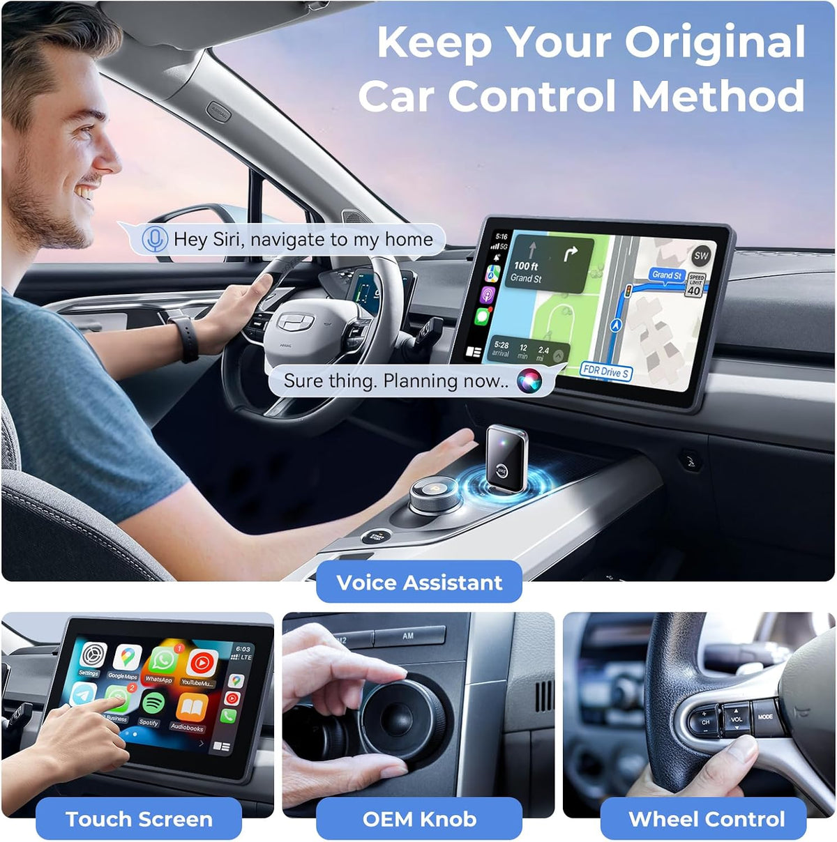 CZOCPOS Wireless CarPlay and Android Auto Adapter for iPhone, Convert Wired CarPlay to Wireless, 2 in 1 Plug & Play Mini CarPlay Adapter for iOS 10+ and Android 11+ Cars with Factory Wired CarPlay