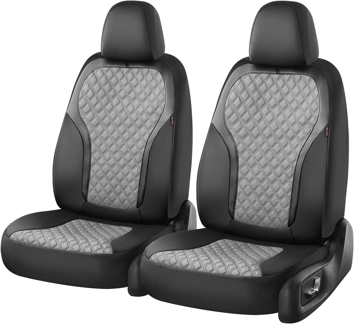 Coverado Car Seat Covers for Front Seats, Luxury Leather Car Seat Cover with Carbon Fiber Weave, Waterproof Automotive Seat Protectors, Driver Seat Covers Universal Fit Most Cars, Black&Gray